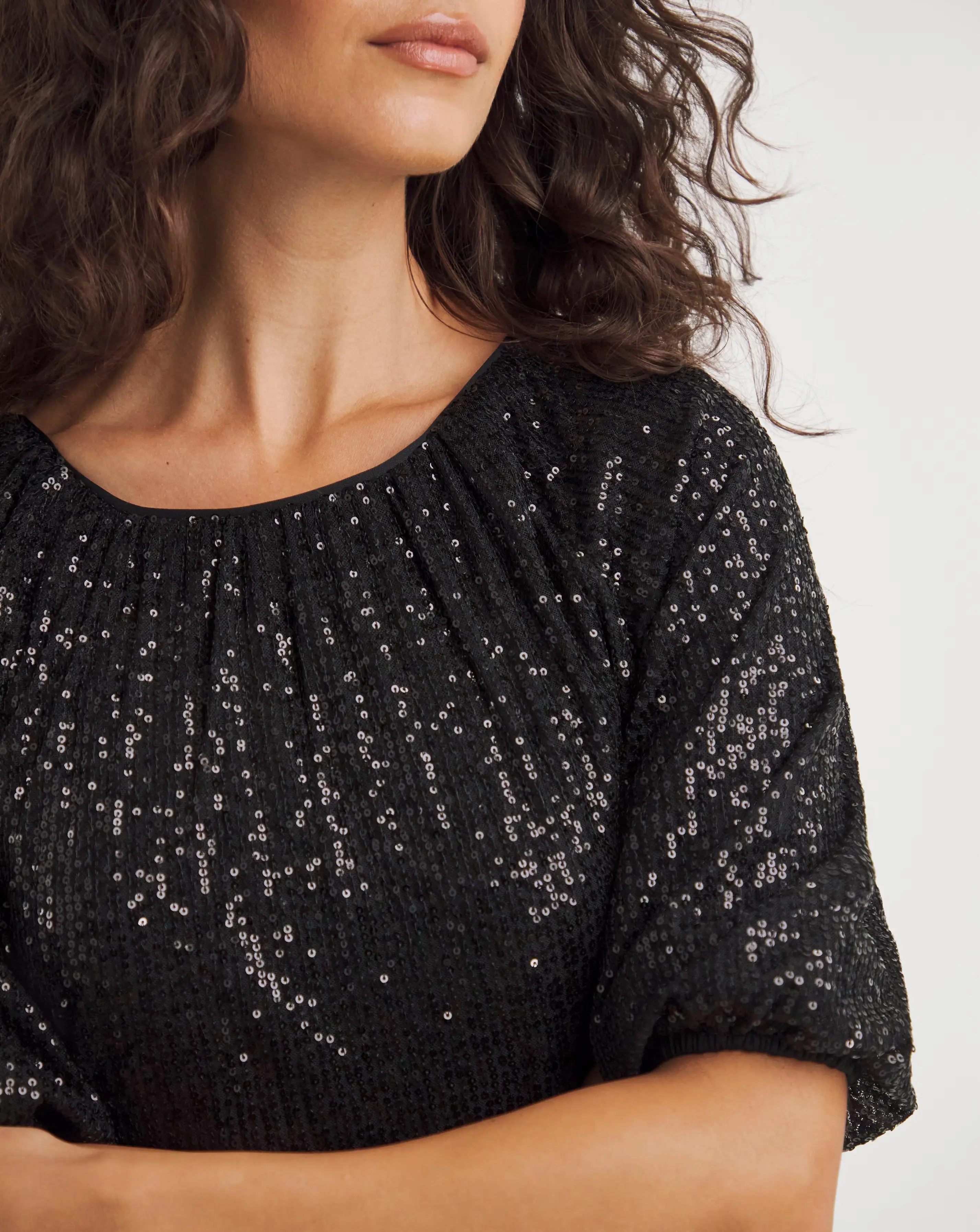 Linear Sequin Puff Sleeve Midi Dress 4 Linear Sequin Puff Sleeve Midi Dress