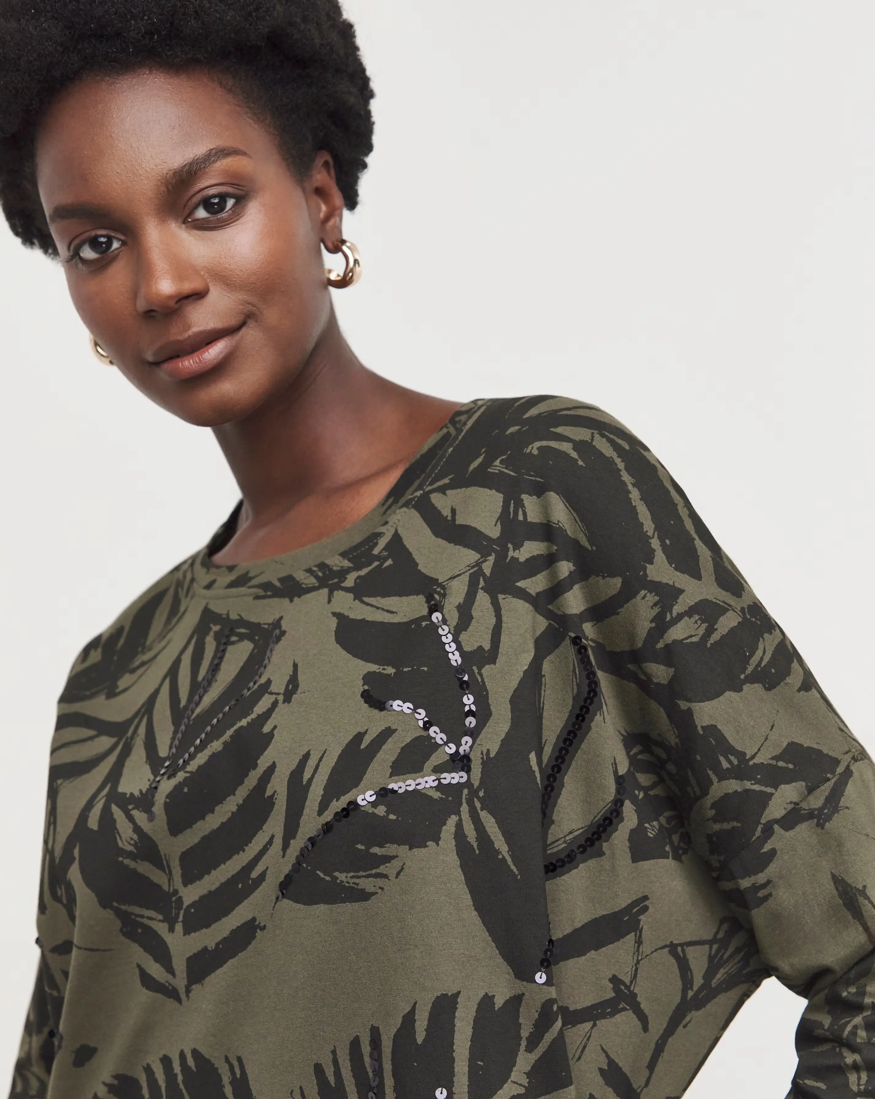 Religion Palm Print Jersey Sequin Dress 4 Religion Palm Print Jersey Sequin Dress