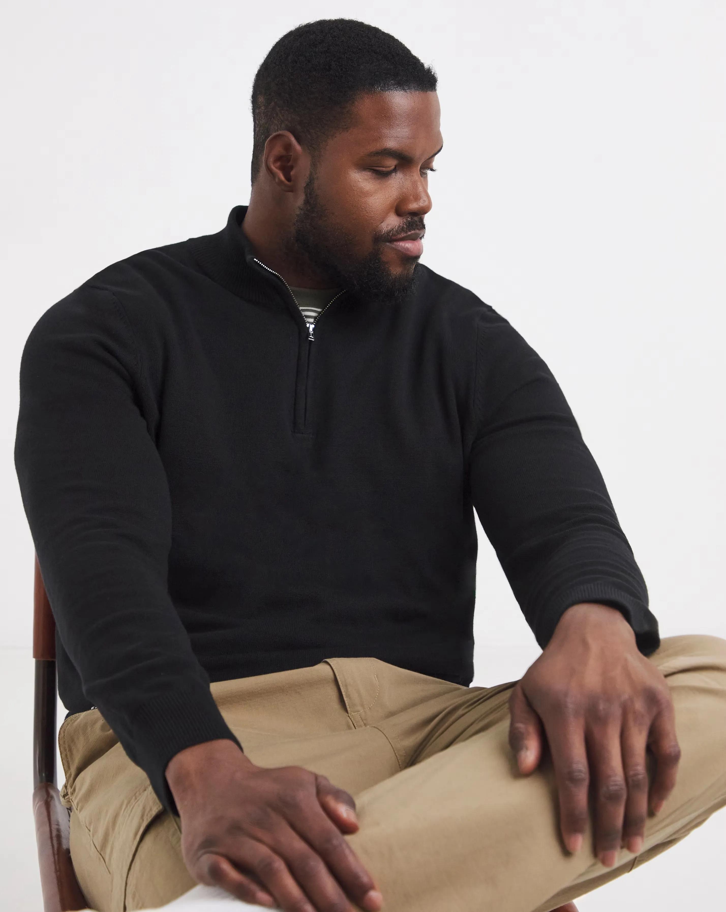 Black Cotton 1/4 Zip Funnel Knit Top
