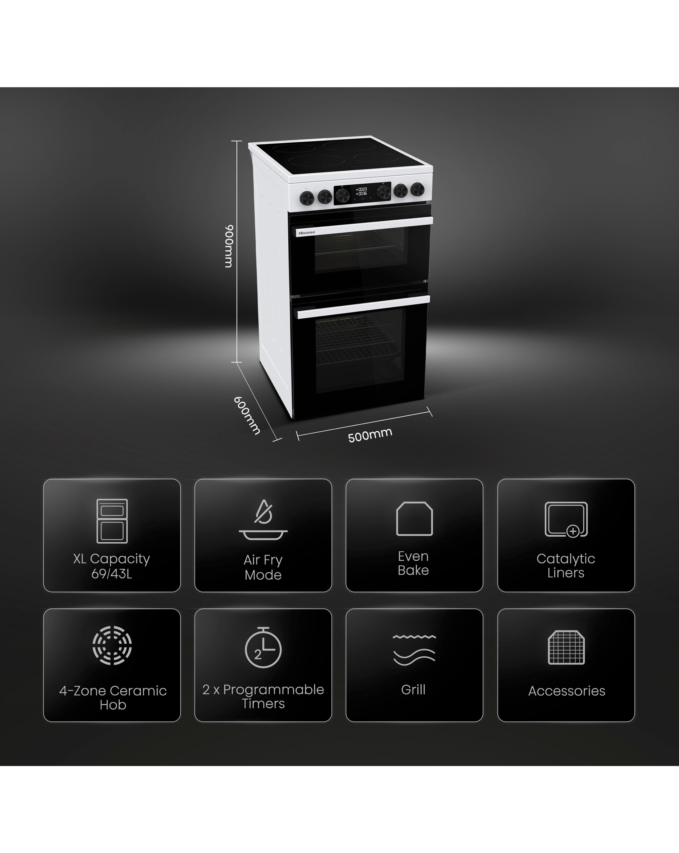 Hisense HDCEC5C10W 50cm Electric Double Cooker - White 10 Hisense HDCEC5C10W 50cm Electric Double Cooker - White