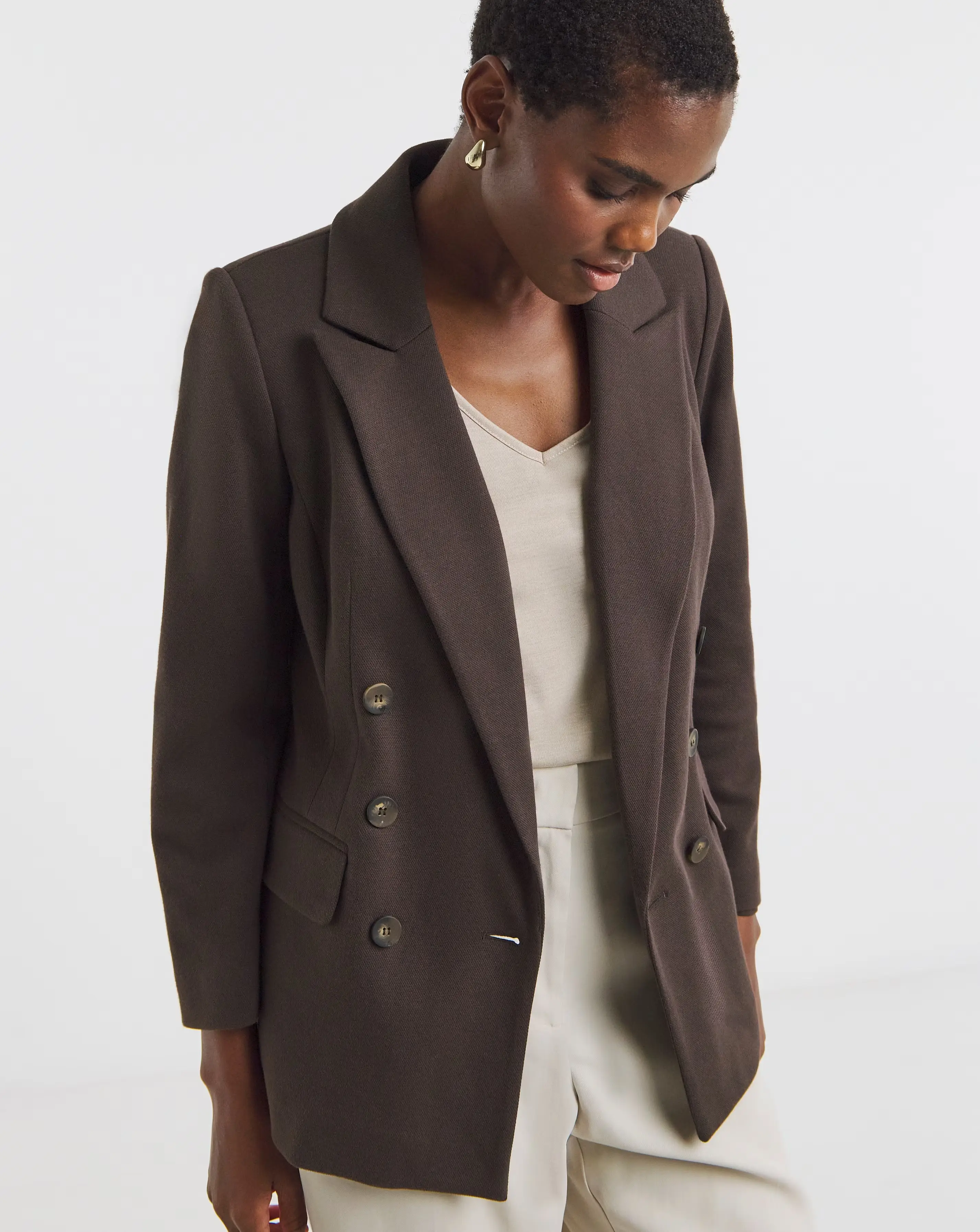 Chocolate Ponte Double Breasted Blazer