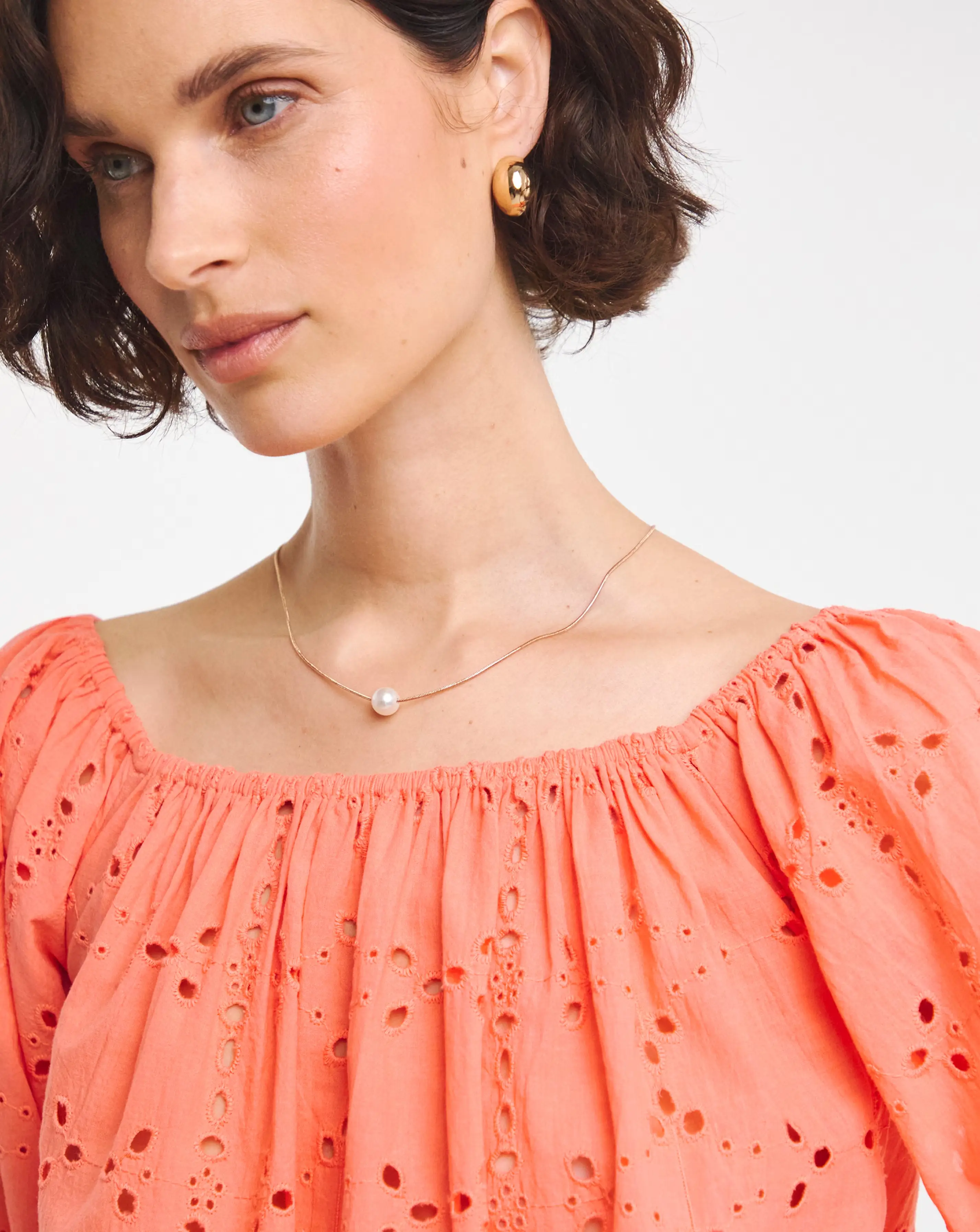 Pure Cotton Broderie Elasticated Neckline Top 3 Pure Cotton Broderie Elasticated Neckline Top