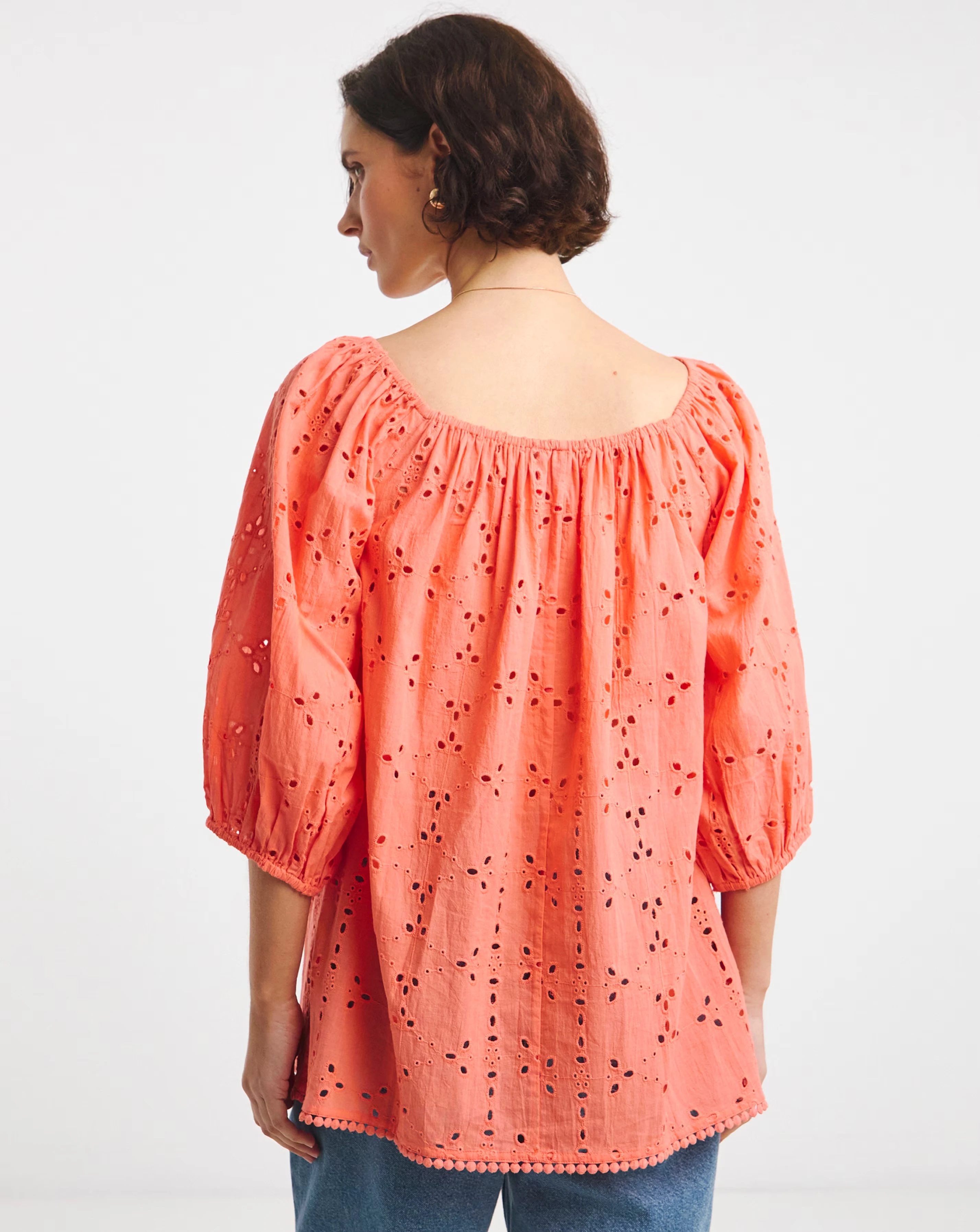 Pure Cotton Broderie Elasticated Neckline Top 4 Pure Cotton Broderie Elasticated Neckline Top