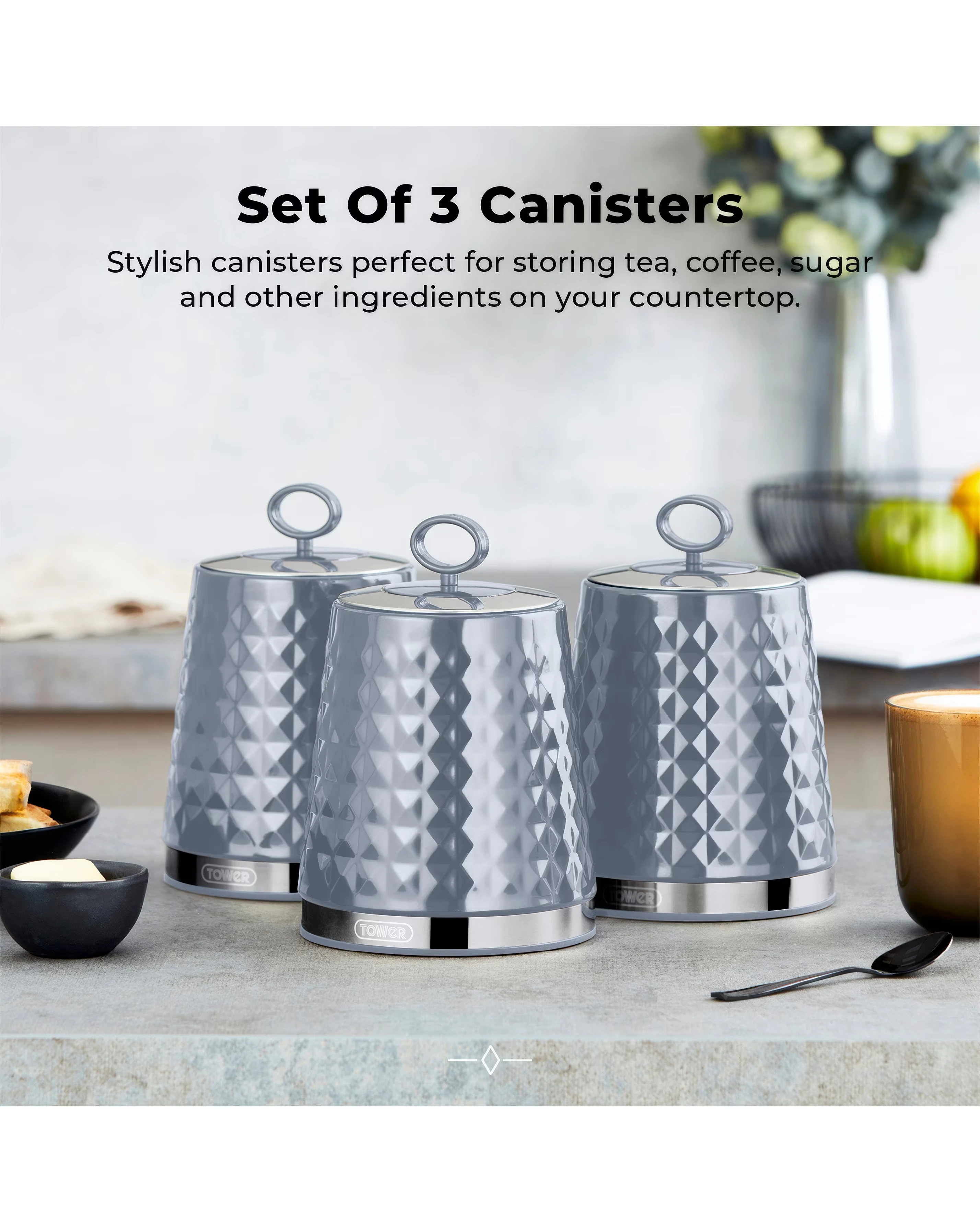 Tower Solitaire Set Of 3 Canisters - Grey 2 Tower Solitaire Set Of 3 Canisters - Grey