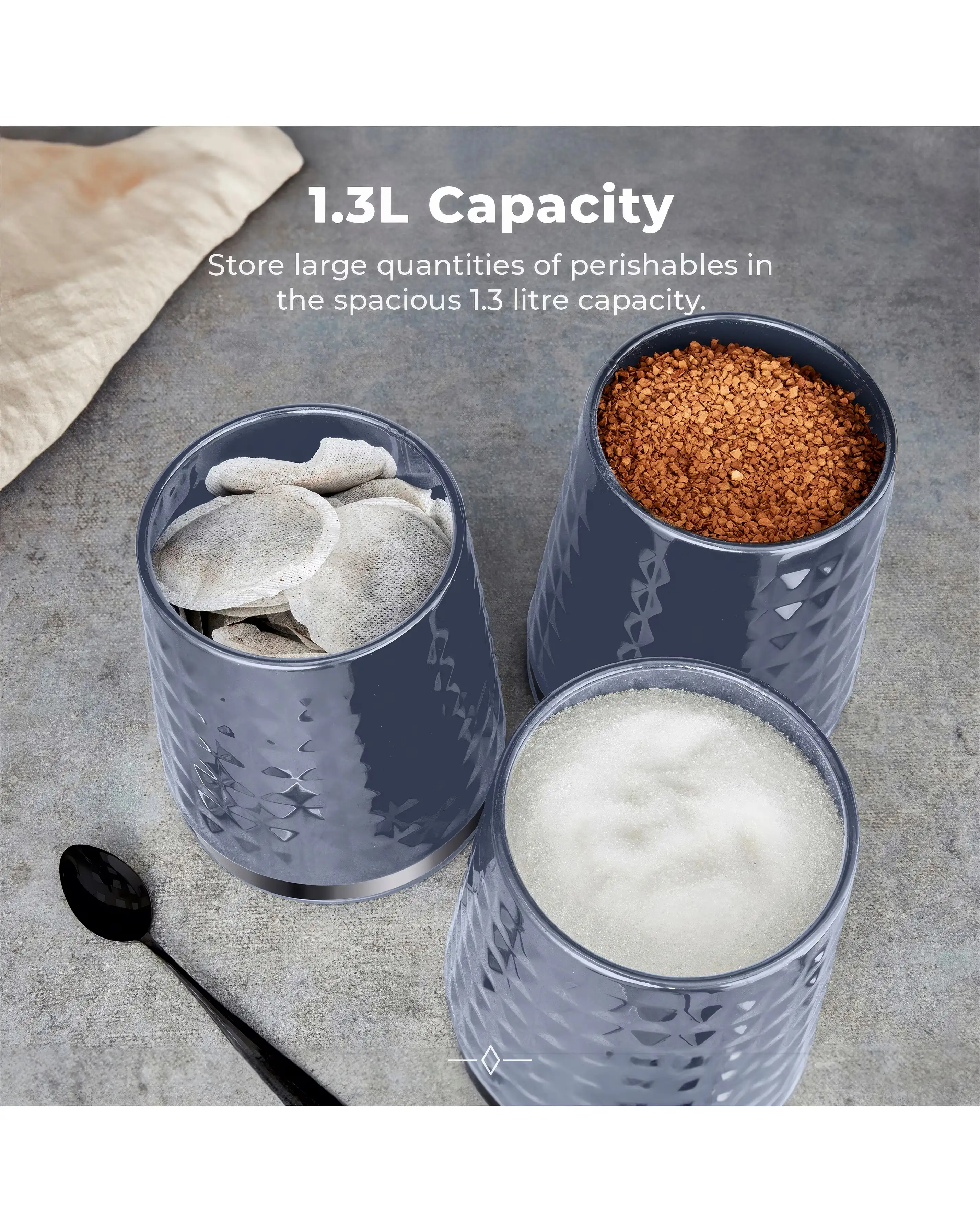 Tower Solitaire Set Of 3 Canisters - Grey 5 Tower Solitaire Set Of 3 Canisters - Grey