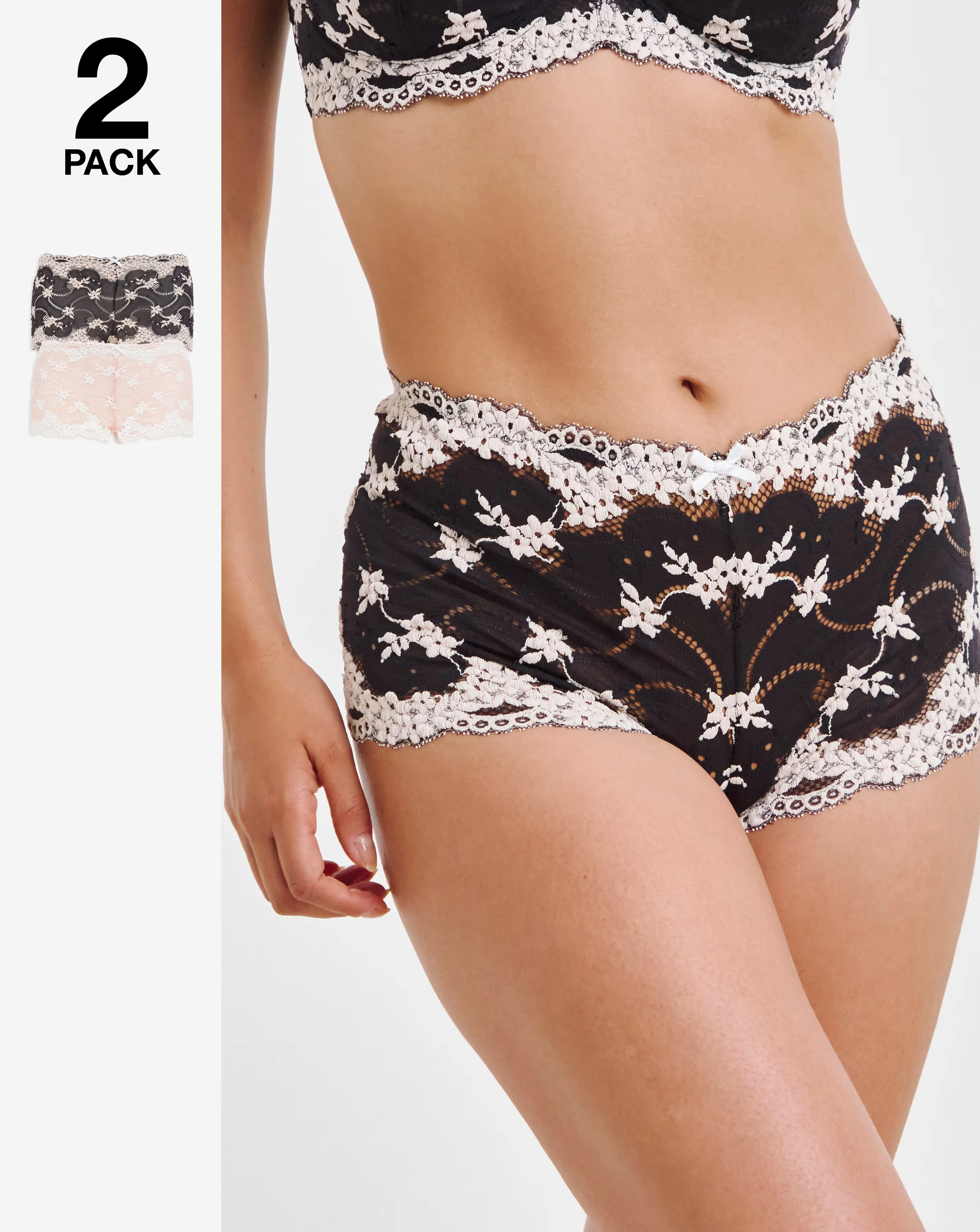 Pretty Secrets (2 Pack) Grace Lace Short Briefs Black/Pink 1 Pretty Secrets (2 Pack) Grace Lace Short Briefs Black/Pink