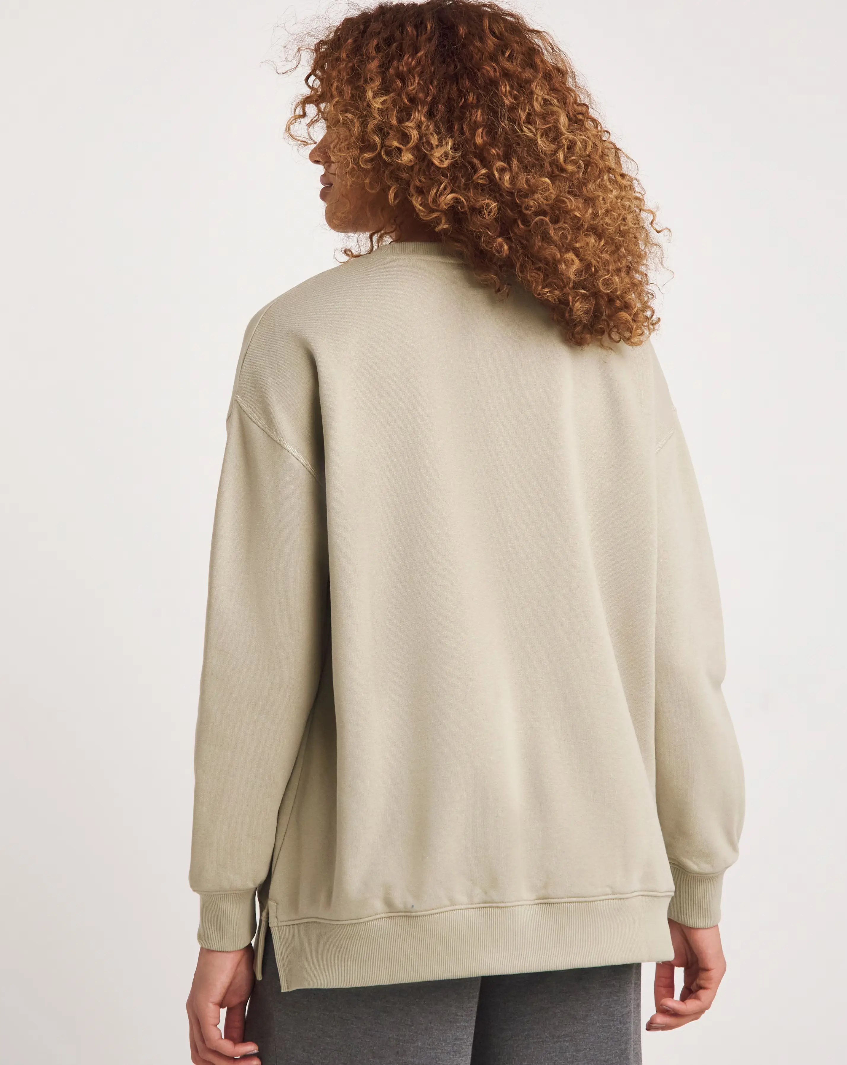 Beige Split Hem Crew Neck Sweatshirt 2 Beige Split Hem Crew Neck Sweatshirt