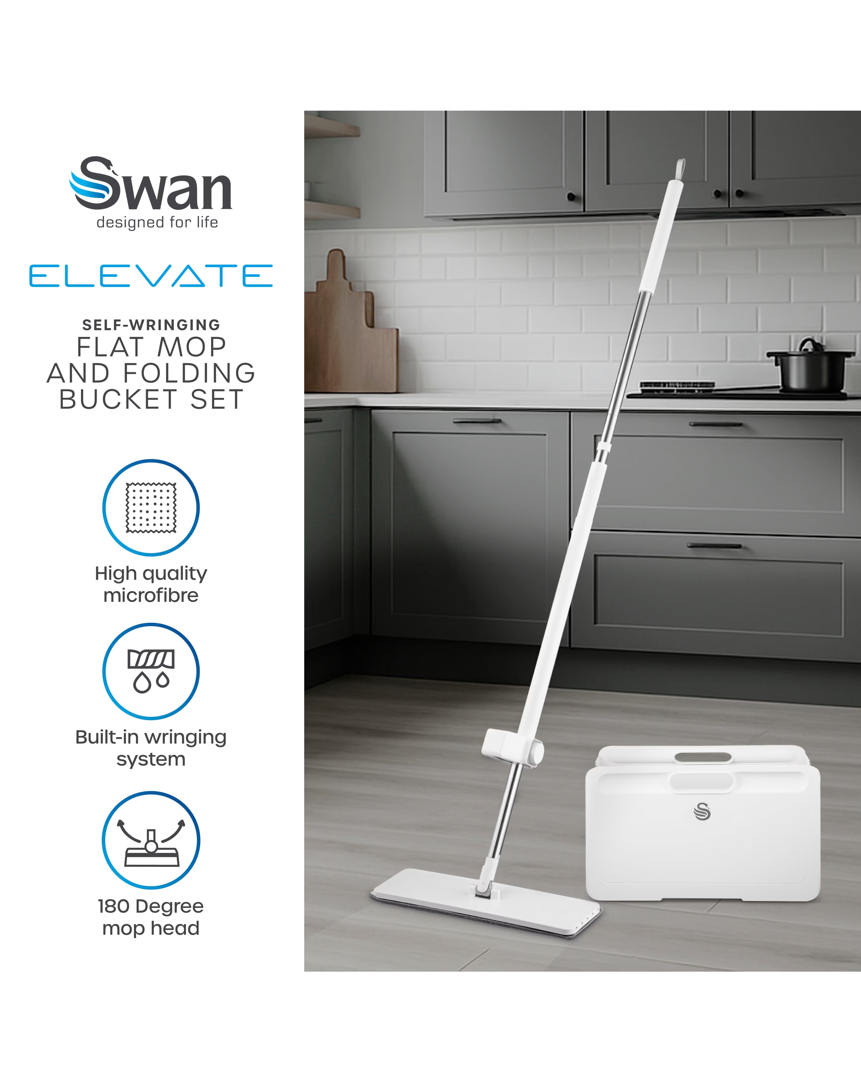 Swan Elevate Flat Mop & Bucket 5 Swan Elevate Flat Mop & Bucket