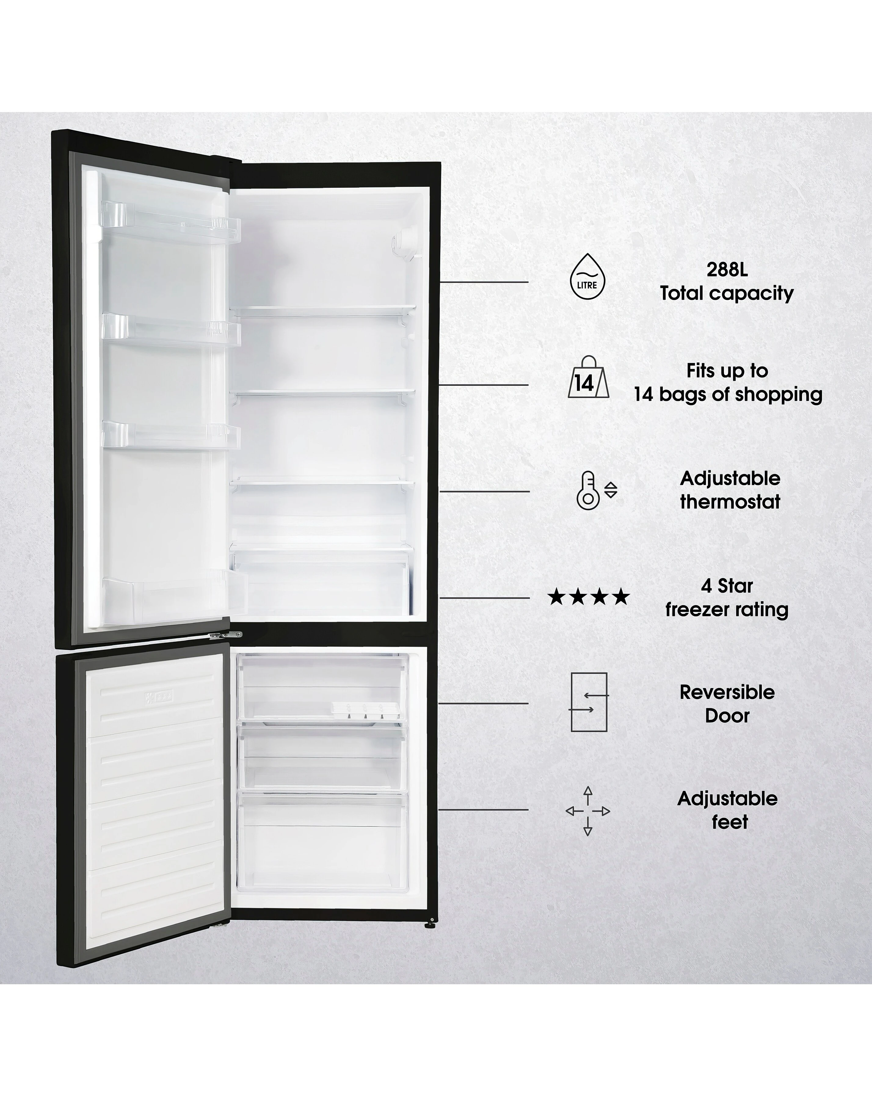 Abode A180FF541E1B 70/30 Fridge Freezer - Black 7 Abode A180FF541E1B 70/30 Fridge Freezer - Black