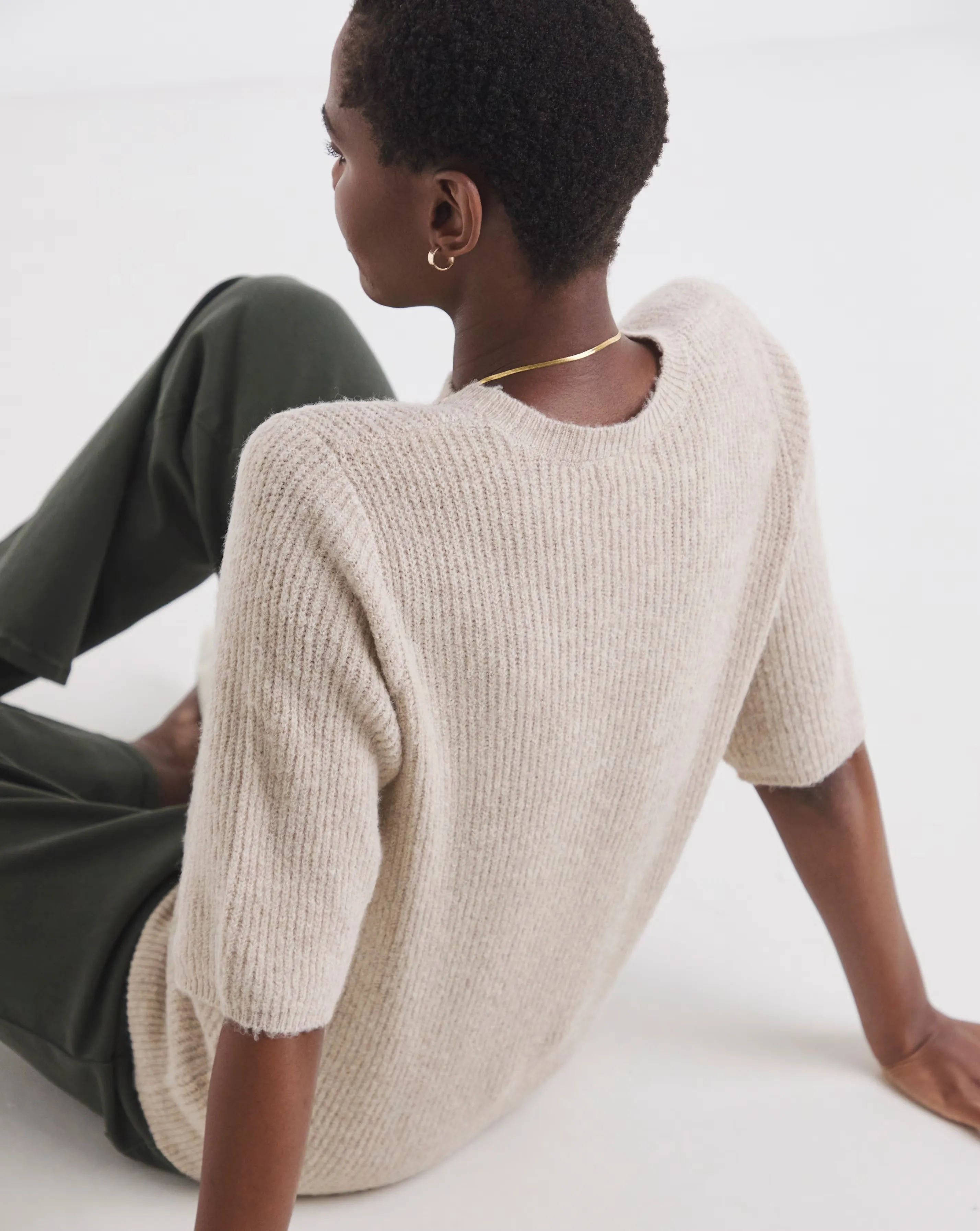 Oatmeal Ribbed Short Sleeve Jumper 2 Oatmeal Ribbed Short Sleeve Jumper