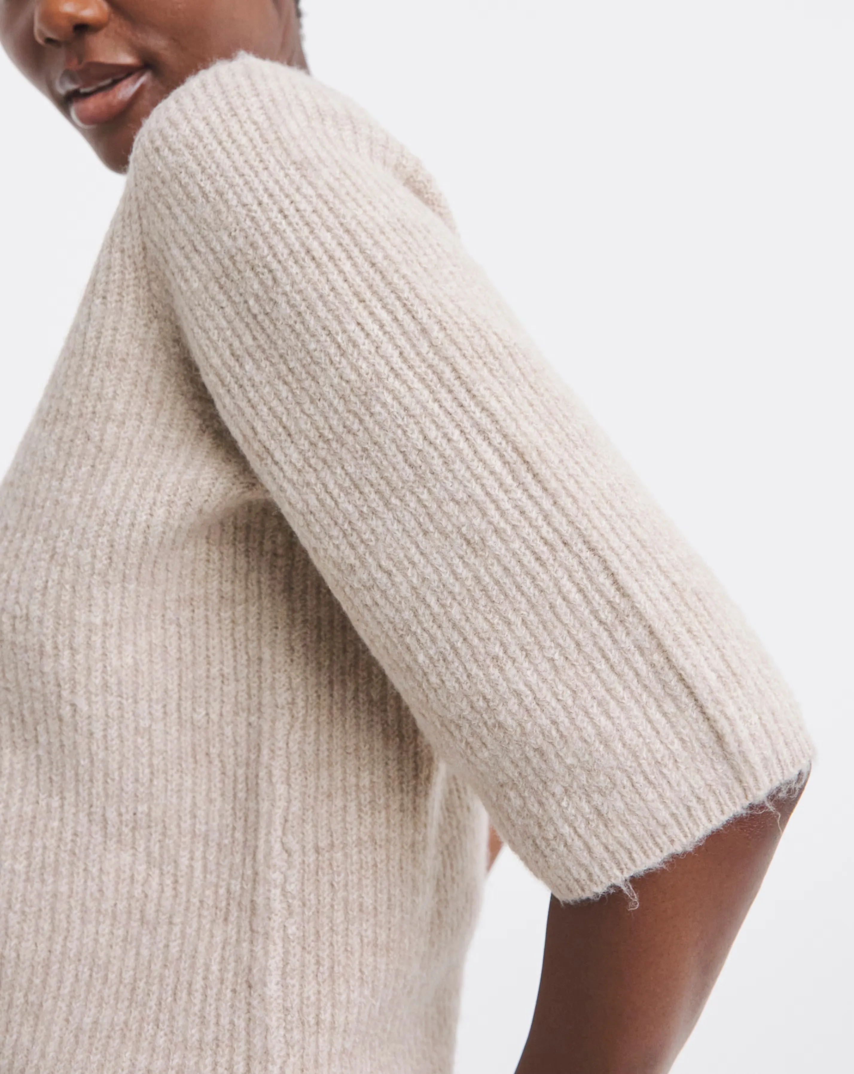 Oatmeal Ribbed Short Sleeve Jumper 3 Oatmeal Ribbed Short Sleeve Jumper