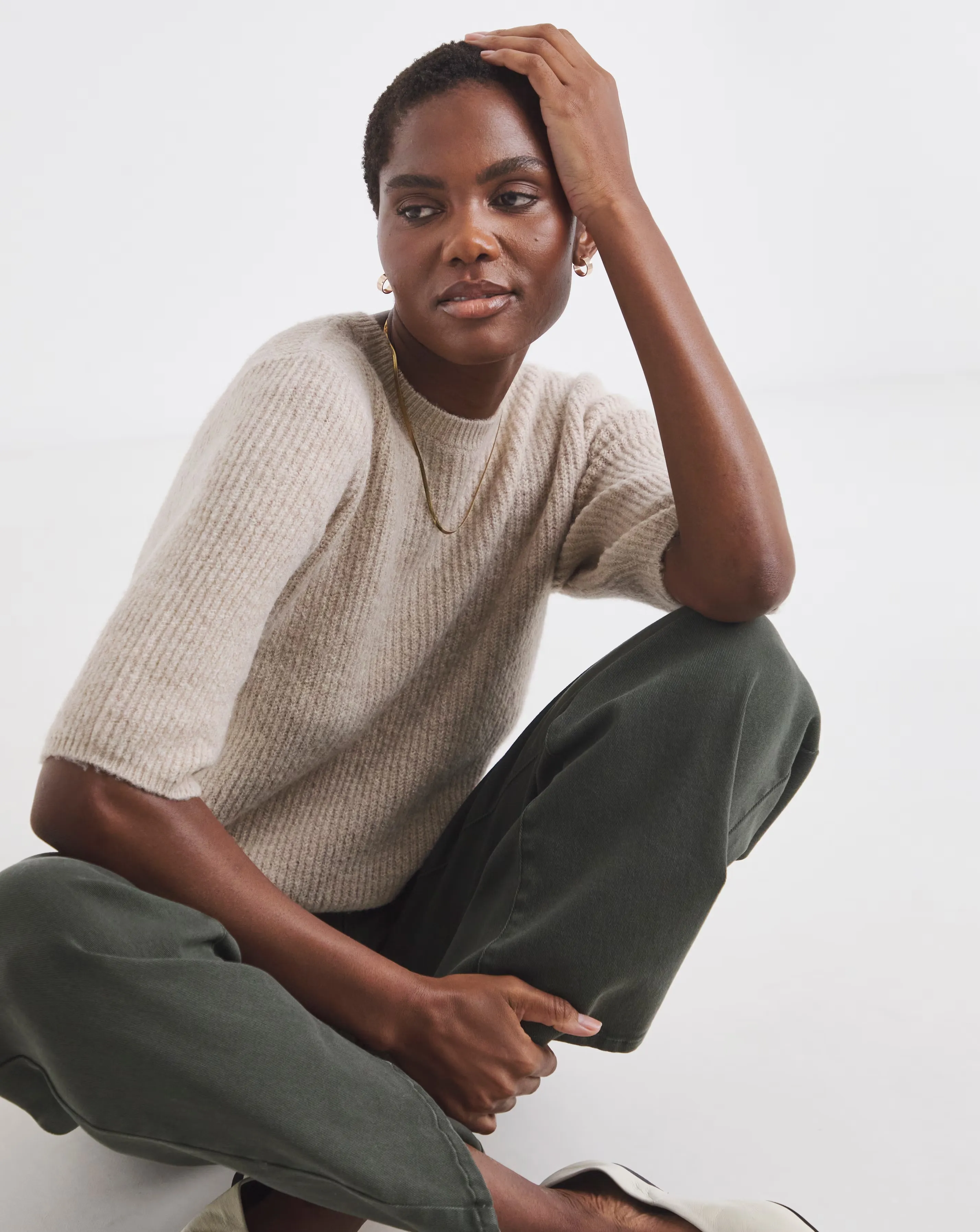 Oatmeal Ribbed Short Sleeve Jumper 4 Oatmeal Ribbed Short Sleeve Jumper