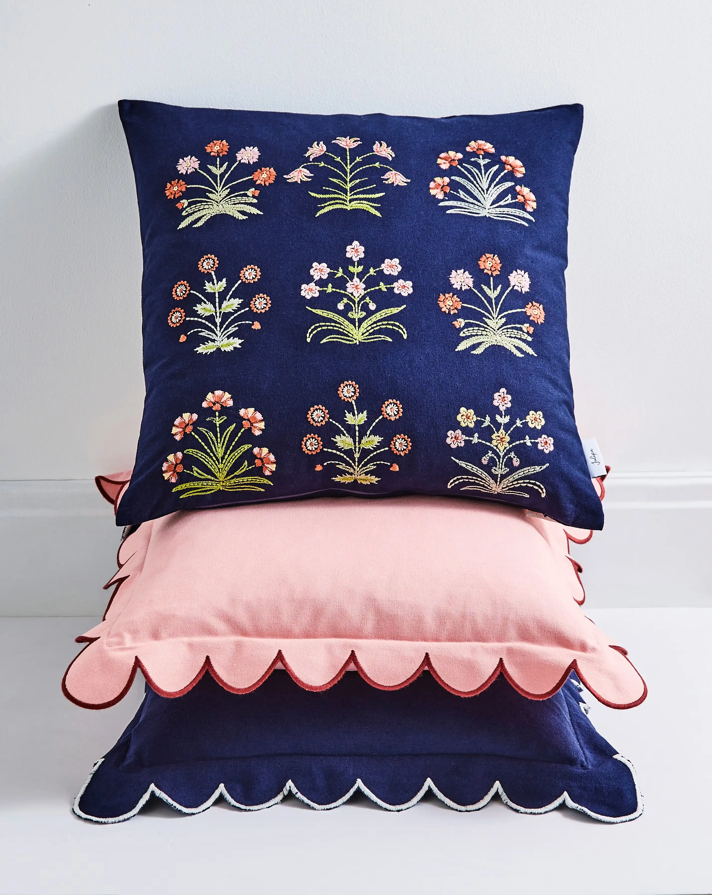Eden Embroidered Floral Cushion 5 Julipa Georgia Scalloped Edge Cotton Cushion