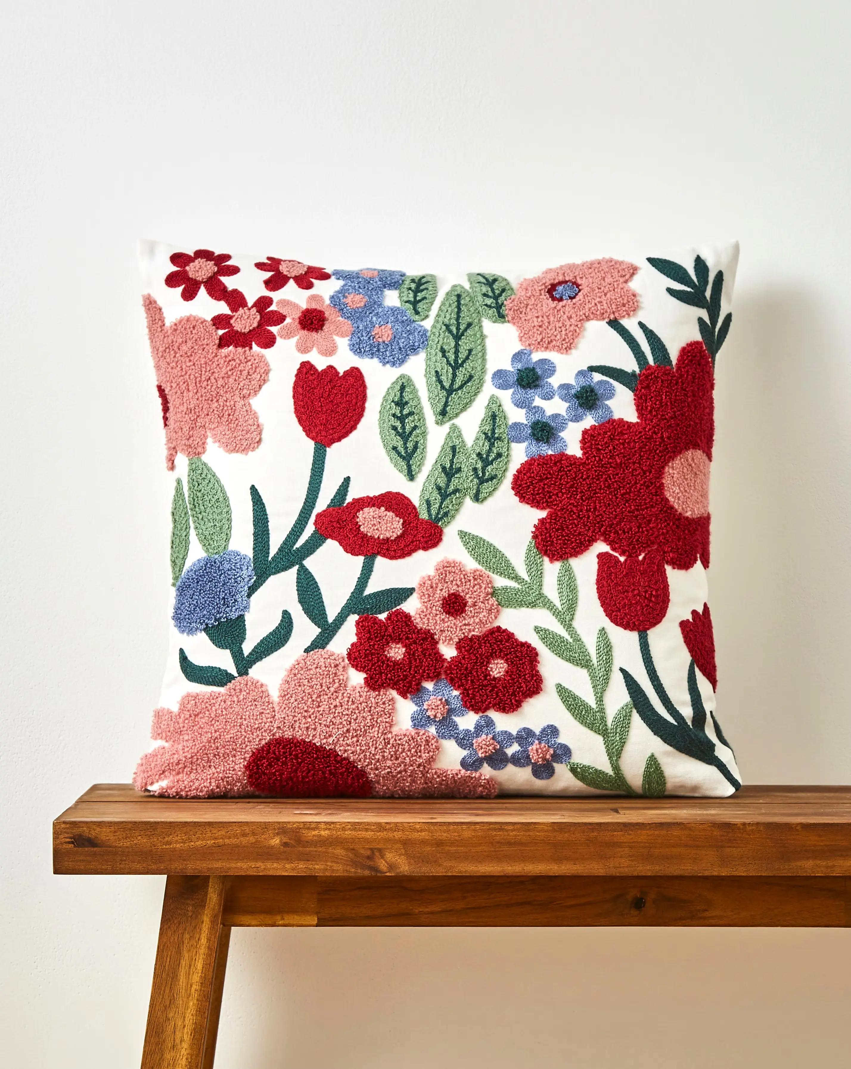 Eva Boucle Emboridered Floral Cushion 1 Eva Boucle Emboridered Floral Cushion