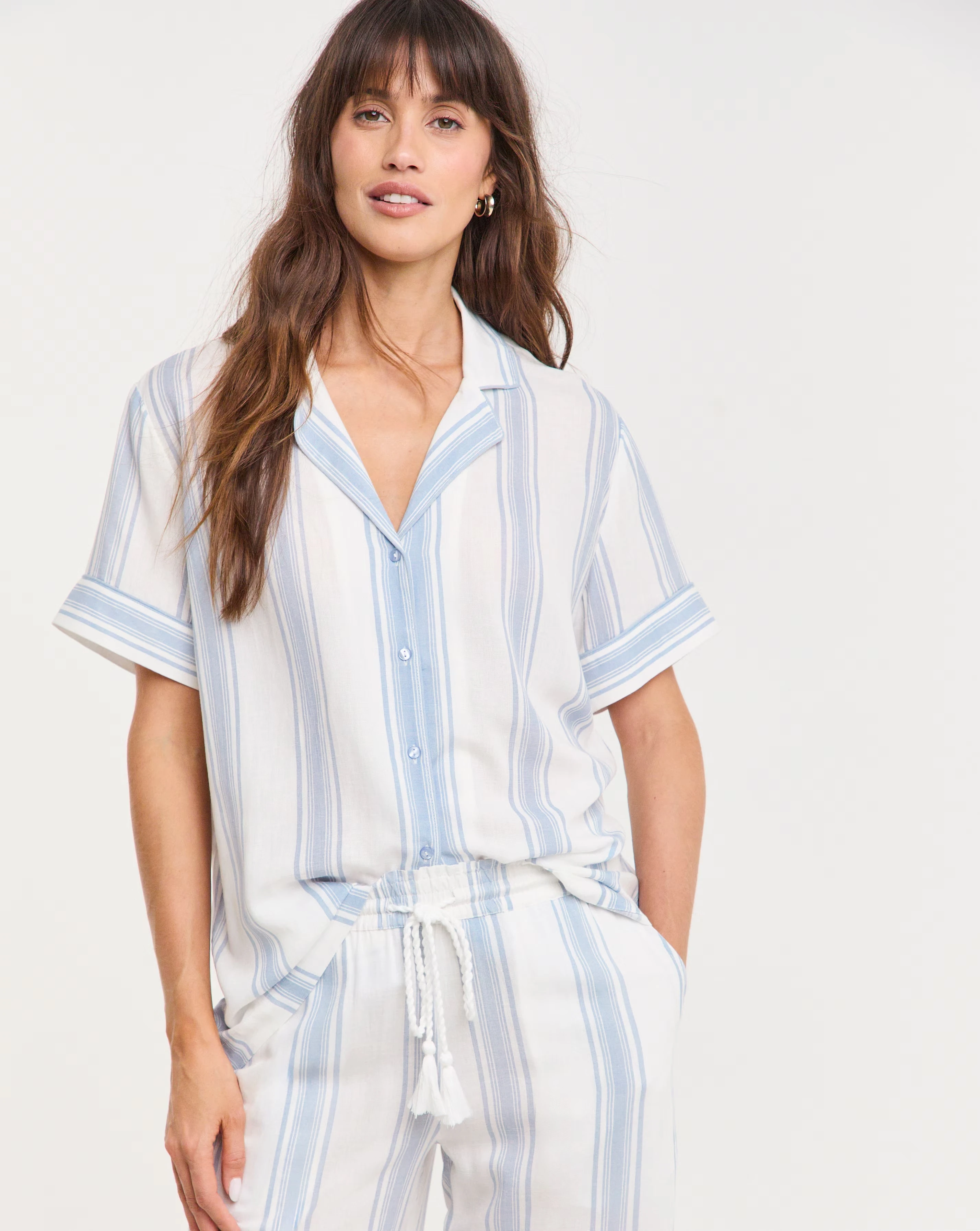 Linen Stripe Button Through Pyjama Set 2 Linen Stripe Button Through Pyjama Set