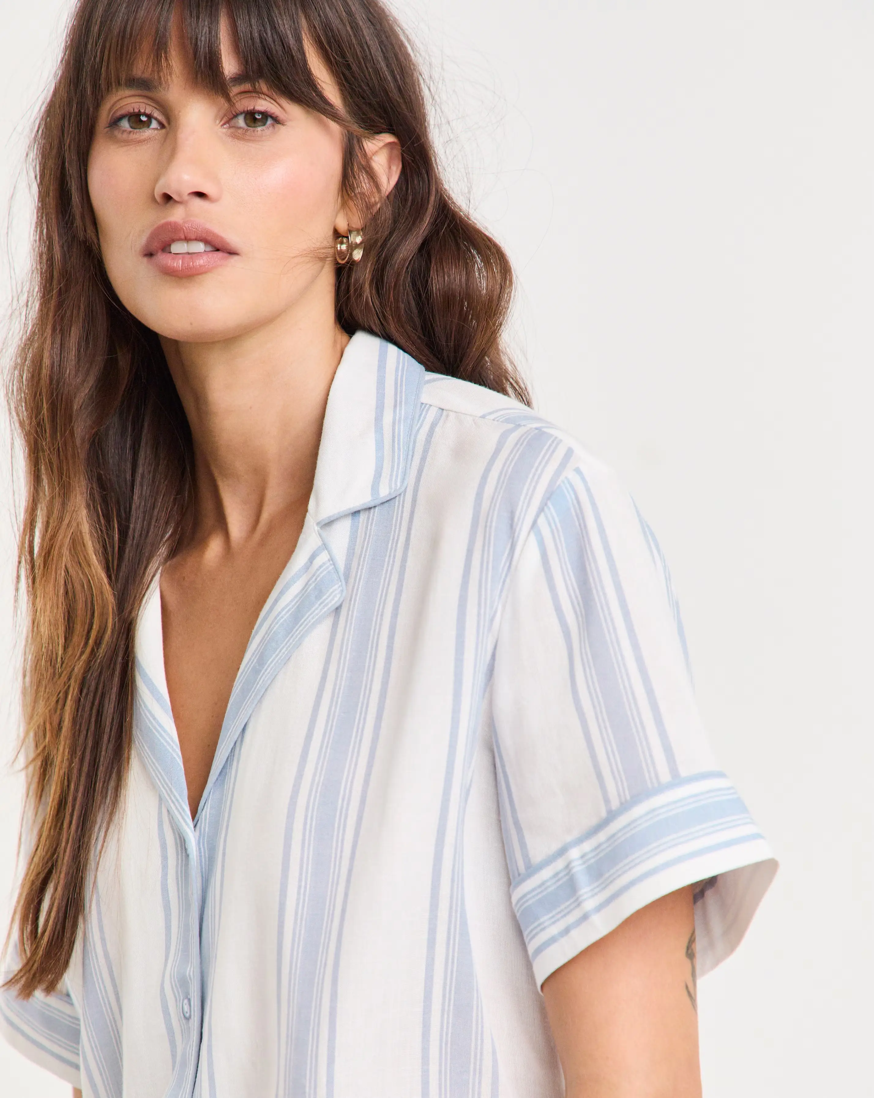 Linen Stripe Button Through Pyjama Set 3 Linen Stripe Button Through Pyjama Set