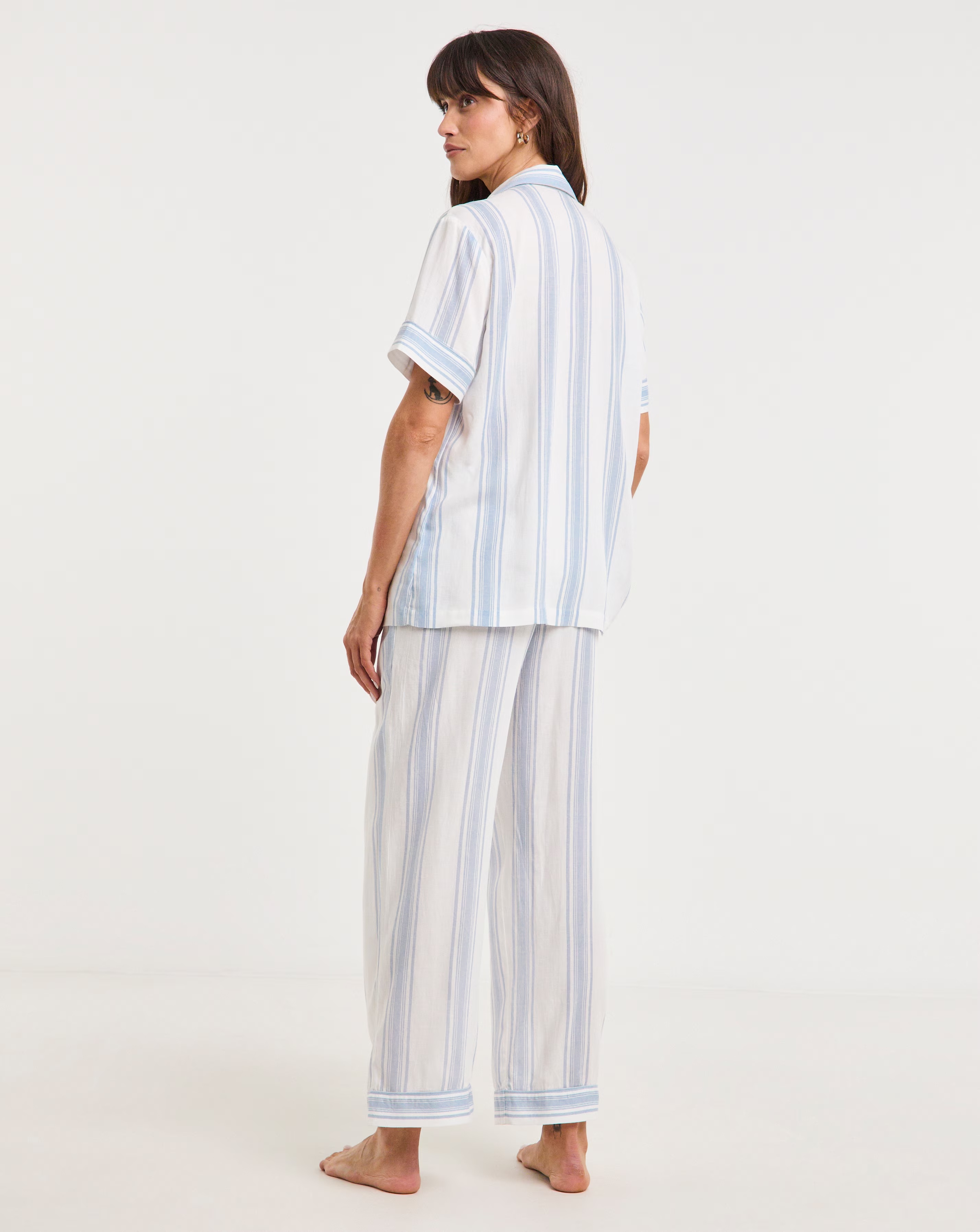 Linen Stripe Button Through Pyjama Set 4 Linen Stripe Button Through Pyjama Set