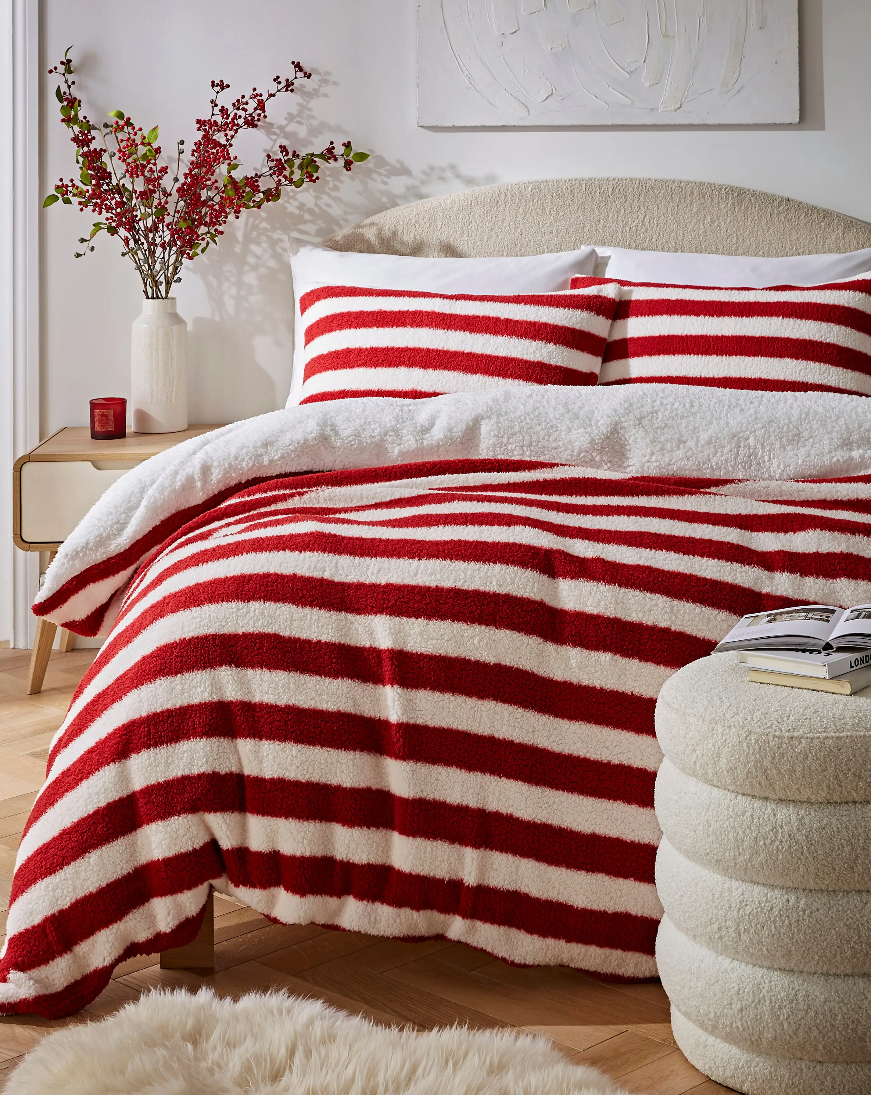 Candy Cane Striped Fleece Duvet Cover Set 1 Candy Cane Striped Fleece Duvet Cover Set