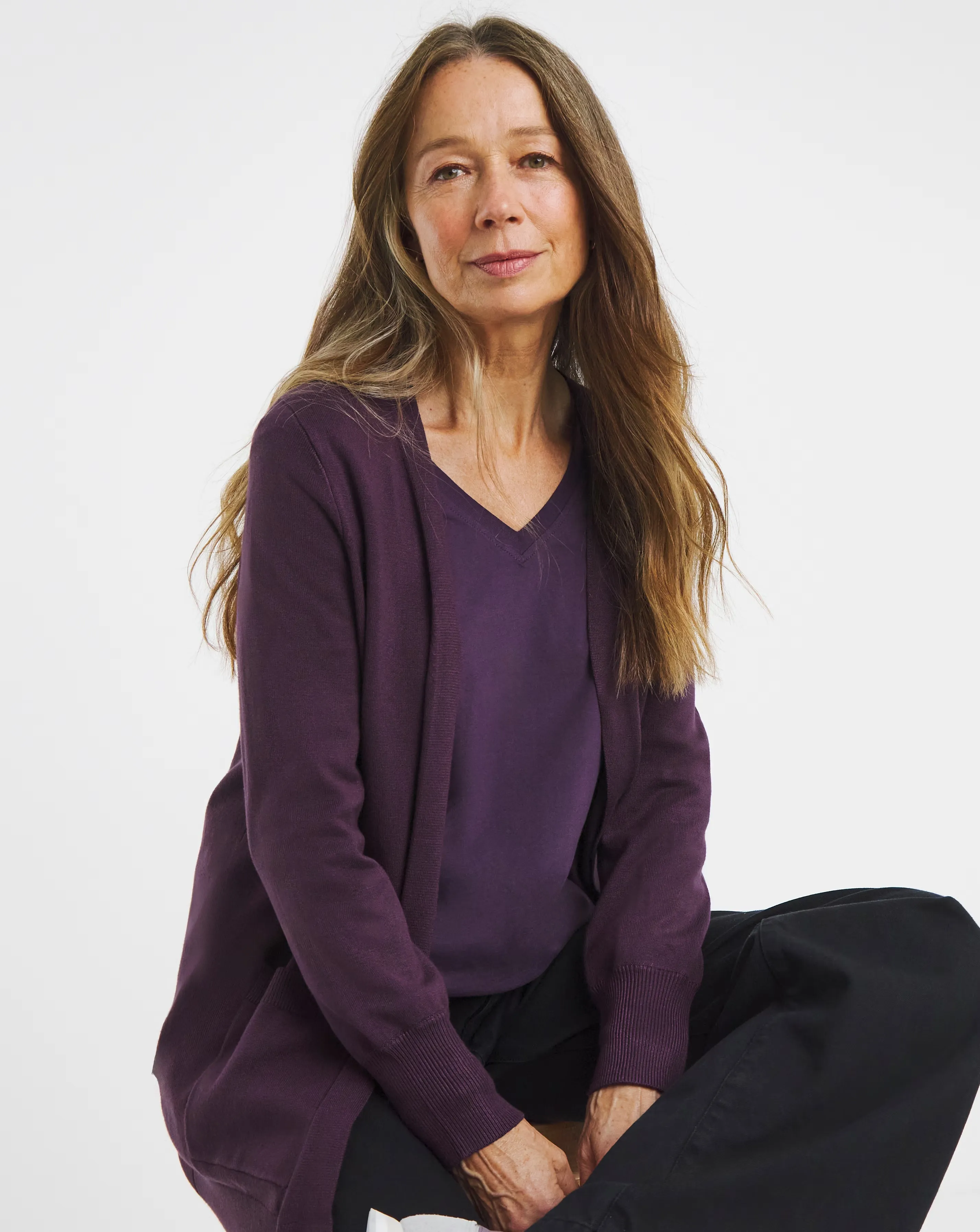 Plum Longline Edge To Edge Cardigan 1 Plum Longline Edge To Edge Cardigan