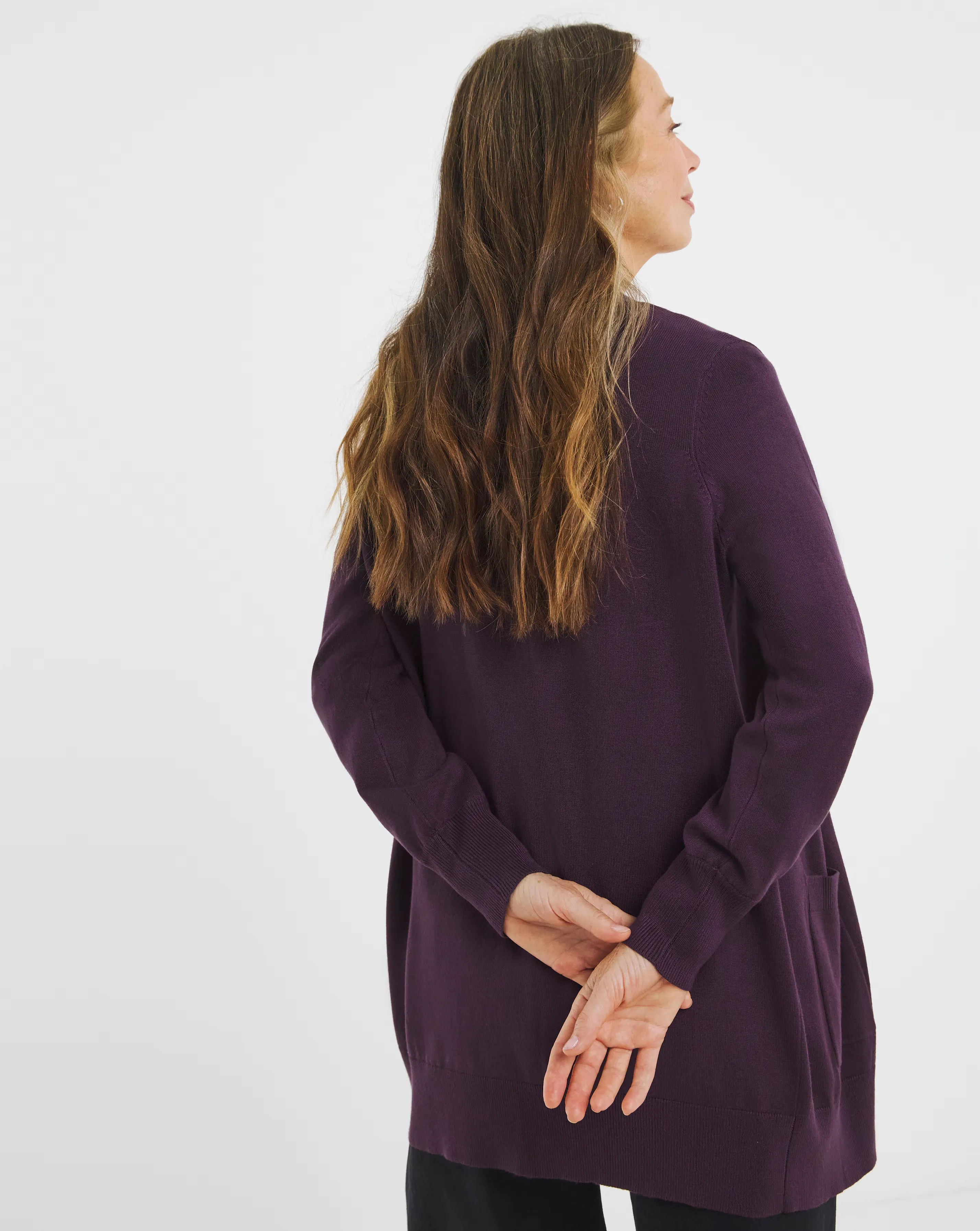 Plum Longline Edge To Edge Cardigan 4 Plum Longline Edge To Edge Cardigan