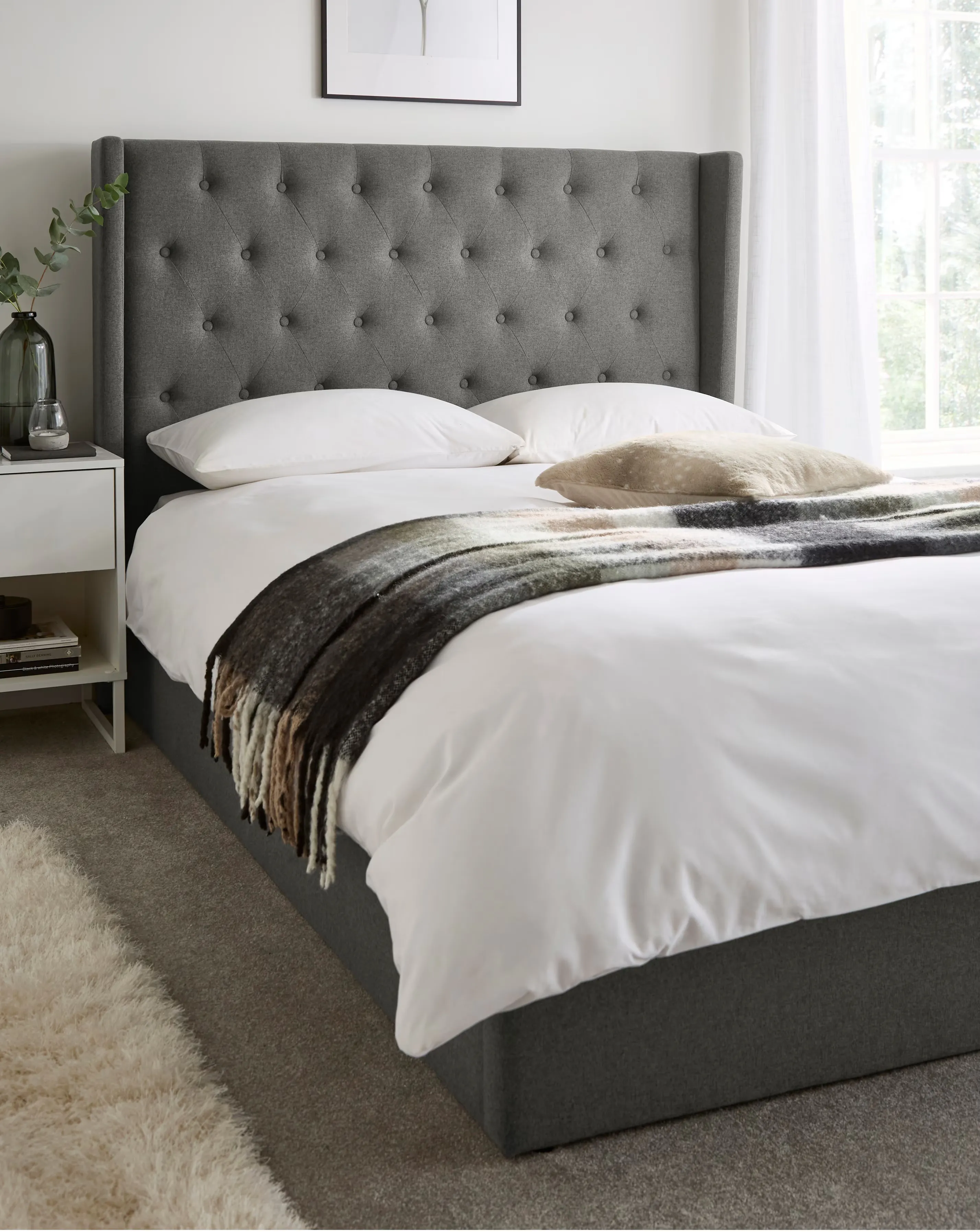 Allegra Winged Fabric Ottoman Bedframe