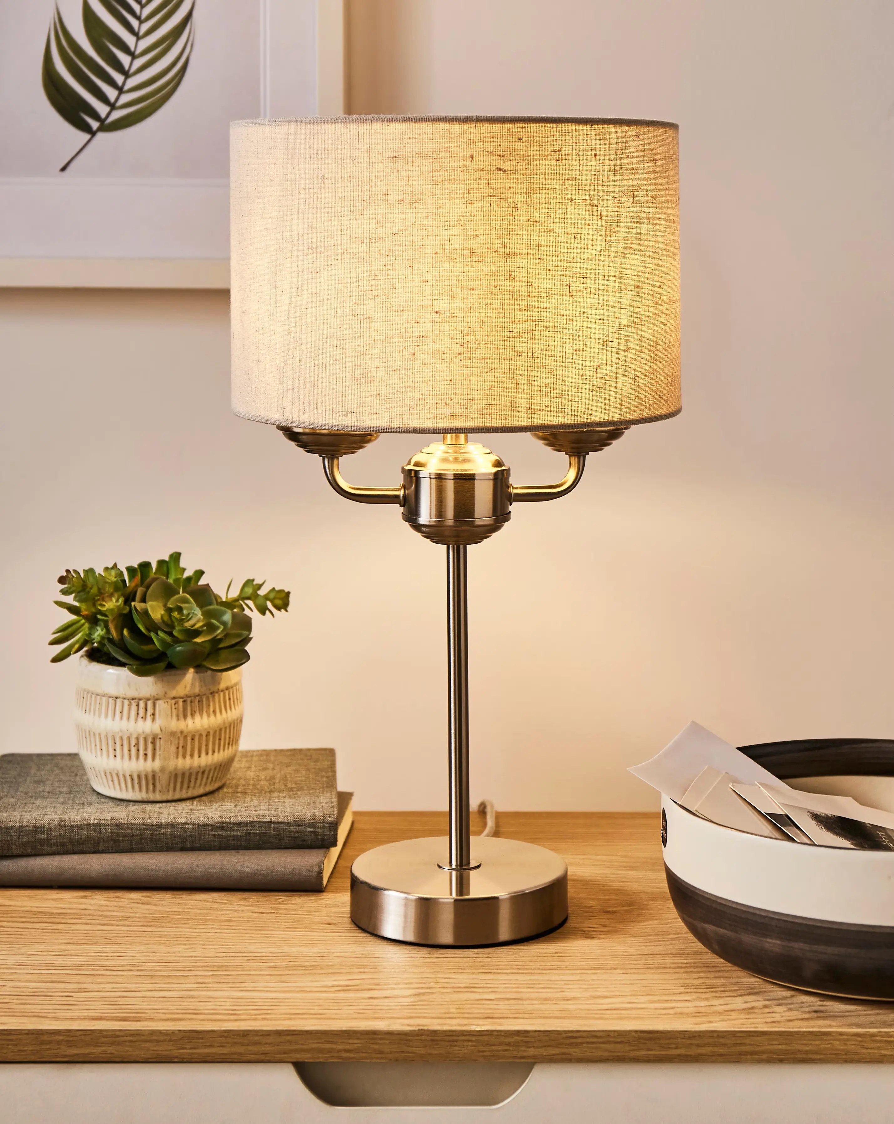 Fulford Brushed Silver & Linen Shade Table Lamp 1 Fulford Brushed Silver & Linen Shade Table Lamp