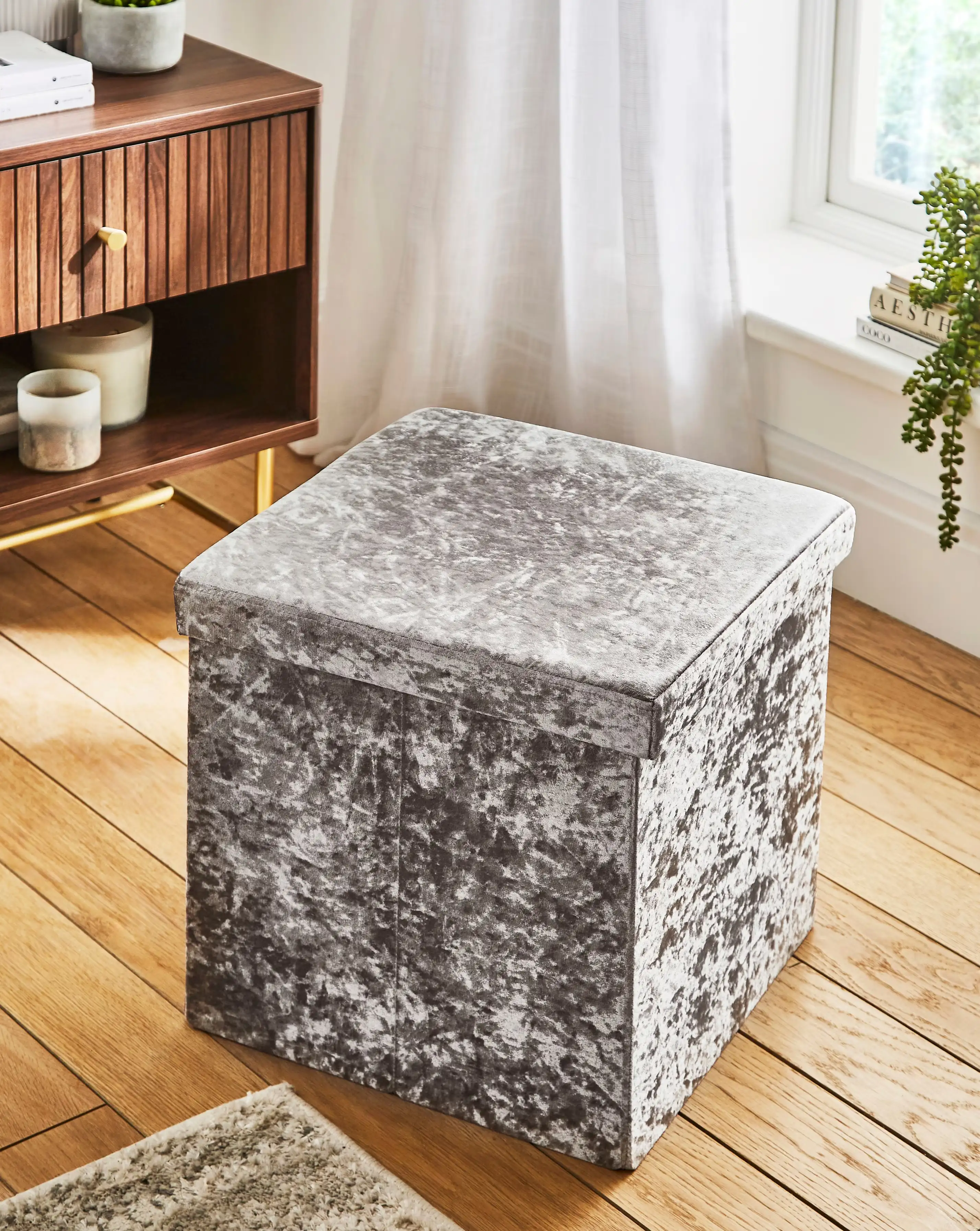 Crushed Velvet Foldable Storage Ottoman Cube 1 Crushed Velvet Foldable Storage Ottoman Cube