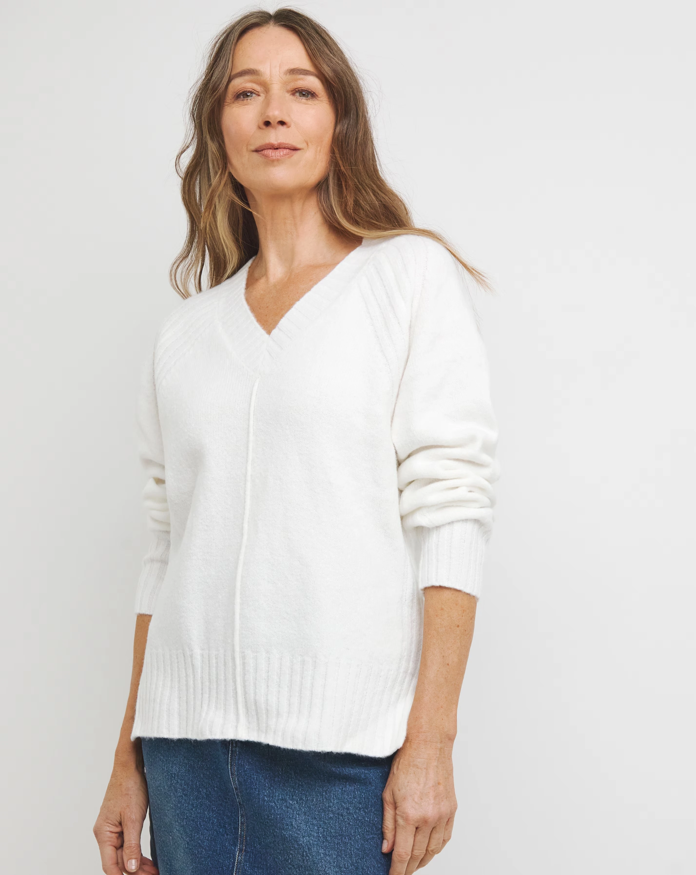 Ribbed Detail V Neck Jumper 1 Ribbed Detail V Neck Jumper