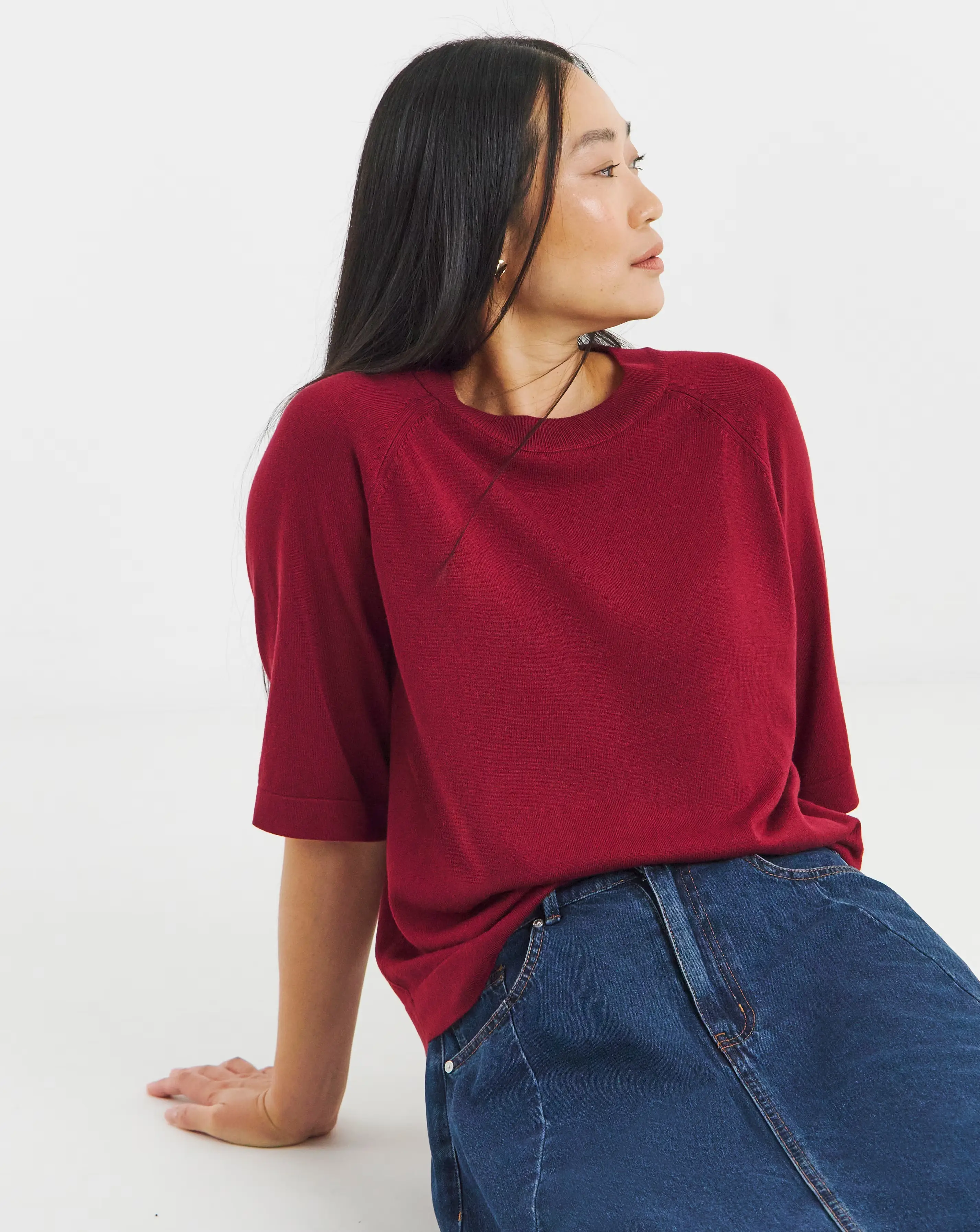 Berry Half Sleeve Raglan Knitted T-shirt 1 Berry Half Sleeve Raglan Knitted T-shirt