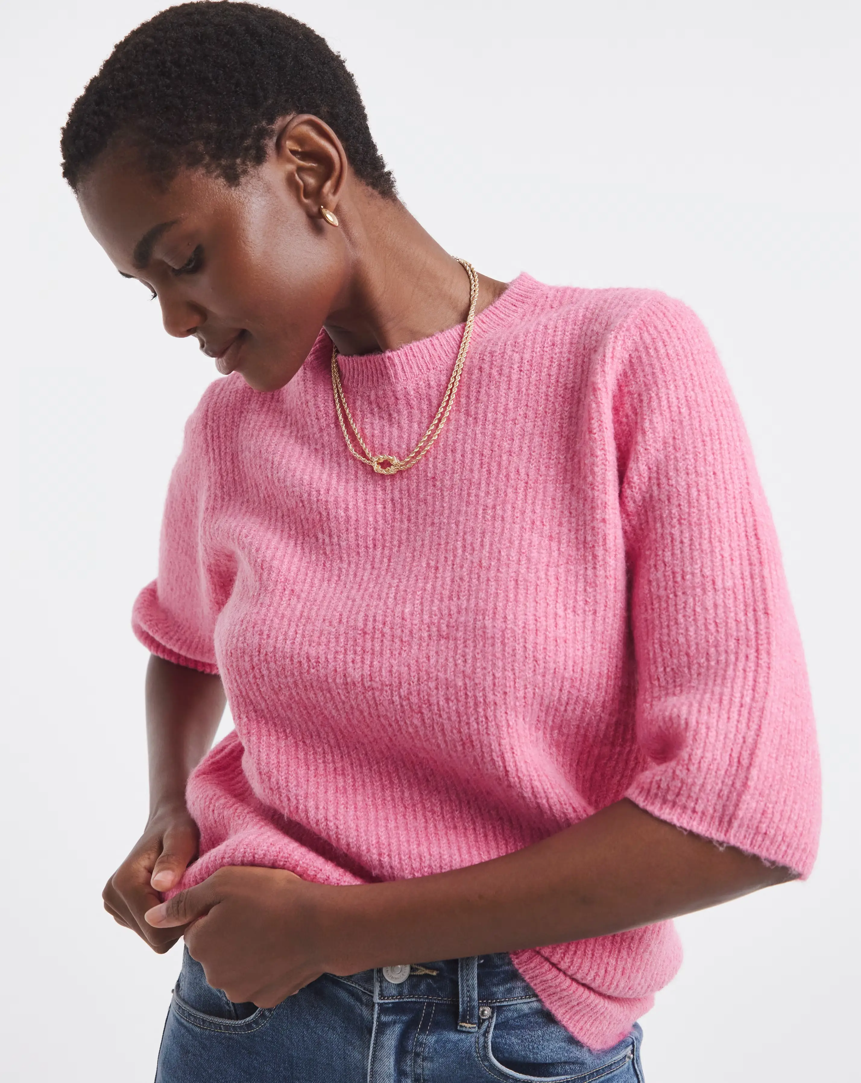 Pink Ribbed Short Sleeve Jumper 1 Pink Ribbed Short Sleeve Jumper