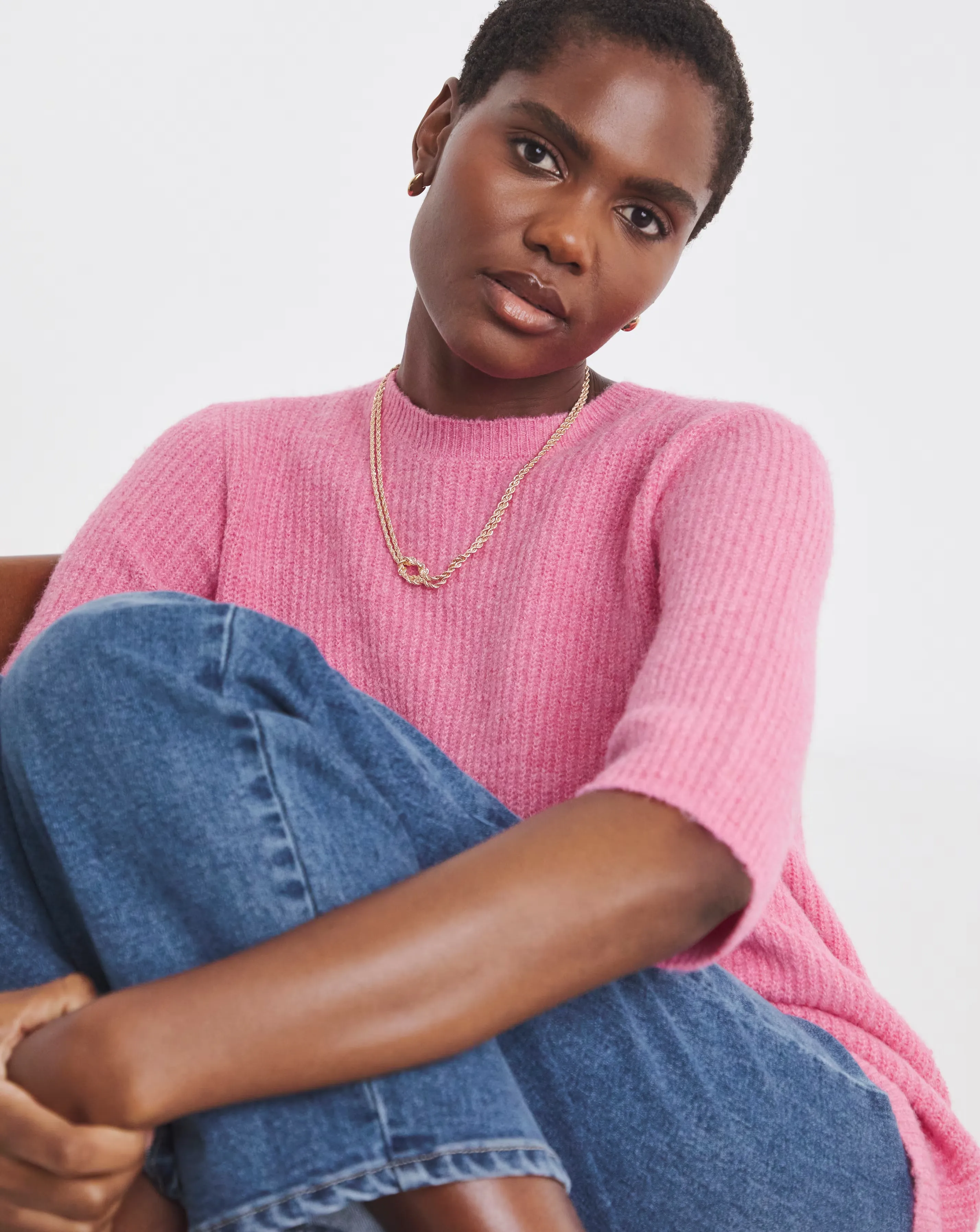Pink Ribbed Short Sleeve Jumper 4 Pink Ribbed Short Sleeve Jumper