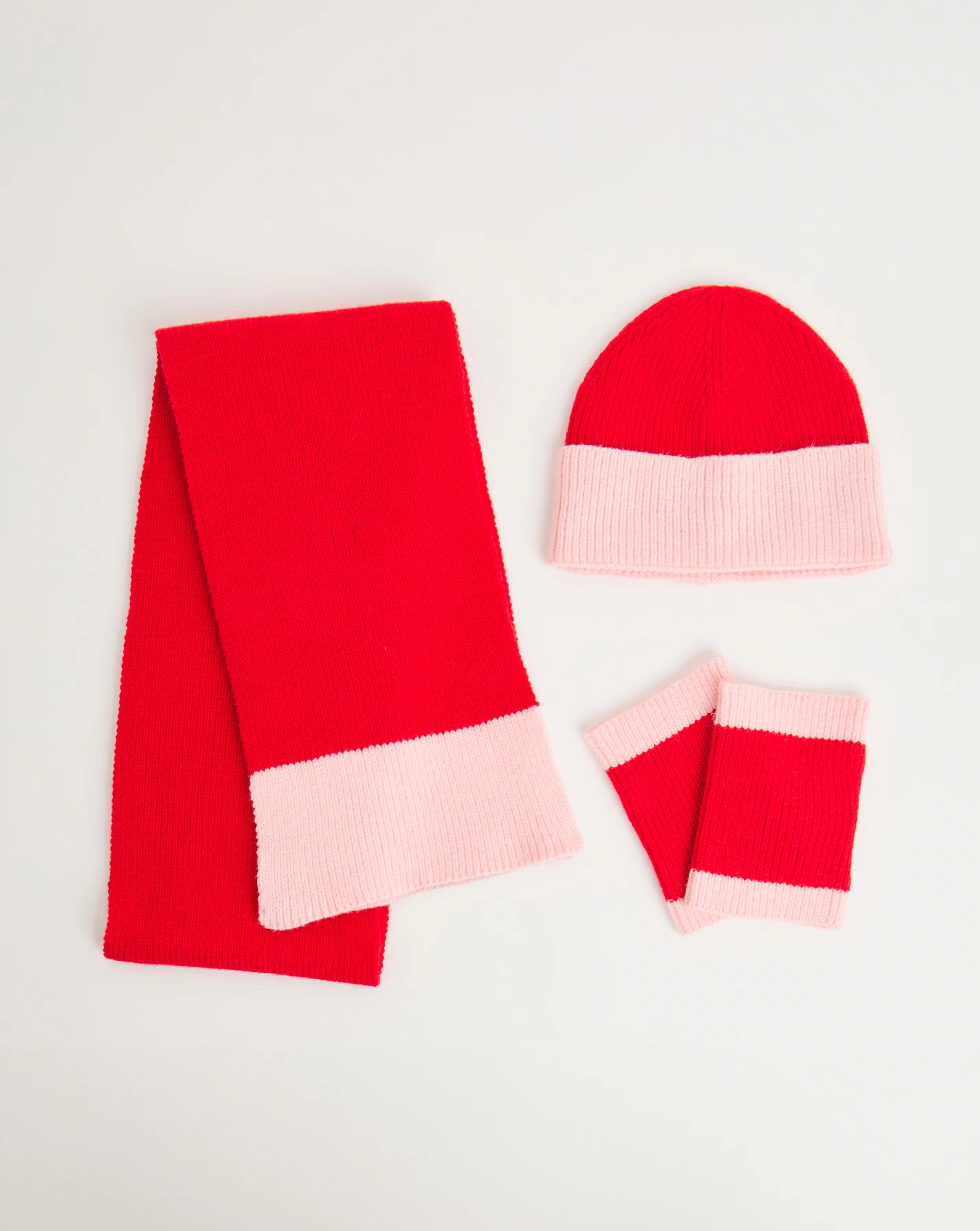 Red Contrast Scarf Hat & Handwarmer Set 1 Red Contrast Scarf Hat & Handwarmer Set