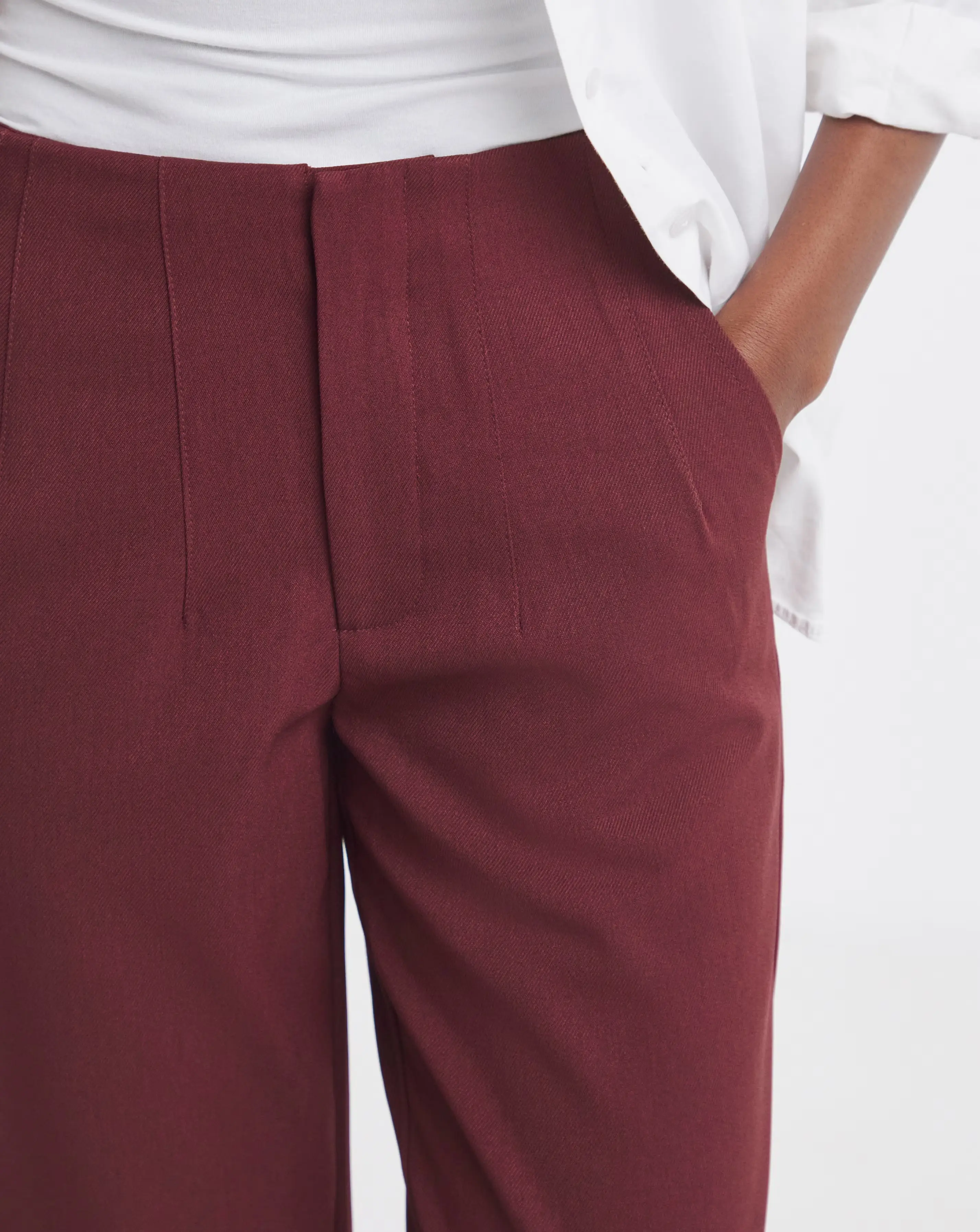 Burgundy Stretch Twill Tapered Trousers 3 Burgundy Stretch Twill Tapered Trousers