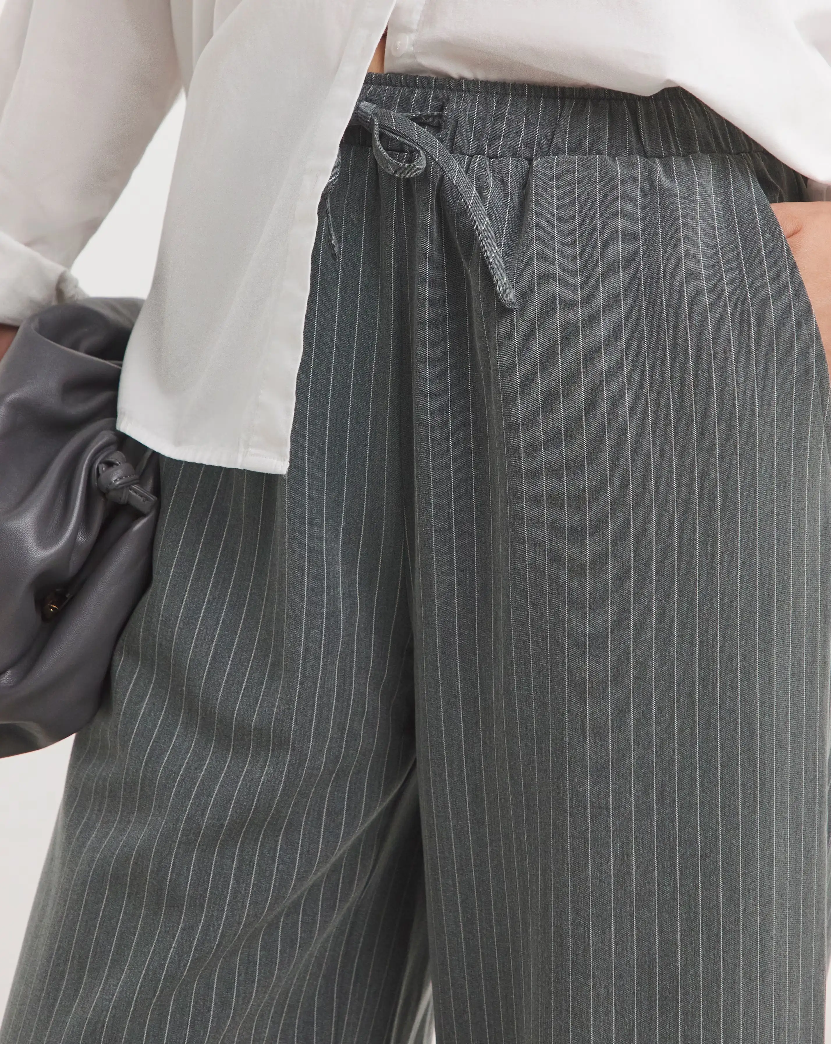 Soft Pull On Grey Pinstripe Wide Leg Trousers 3 Soft Pull On Grey Pinstripe Wide Leg Trousers