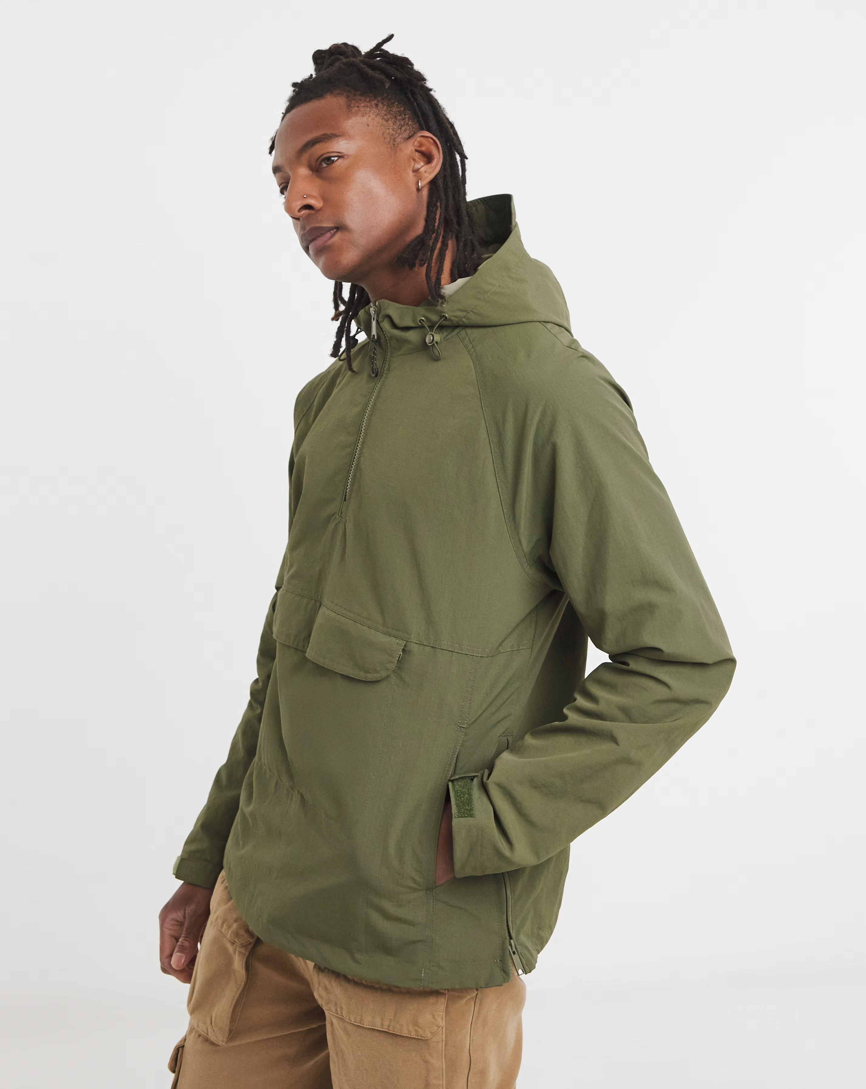 Khaki Overhead Hooded Zip Detail Lightweight Jacket 1 Khaki Overhead Hooded Zip Detail Lightweight Jacket
