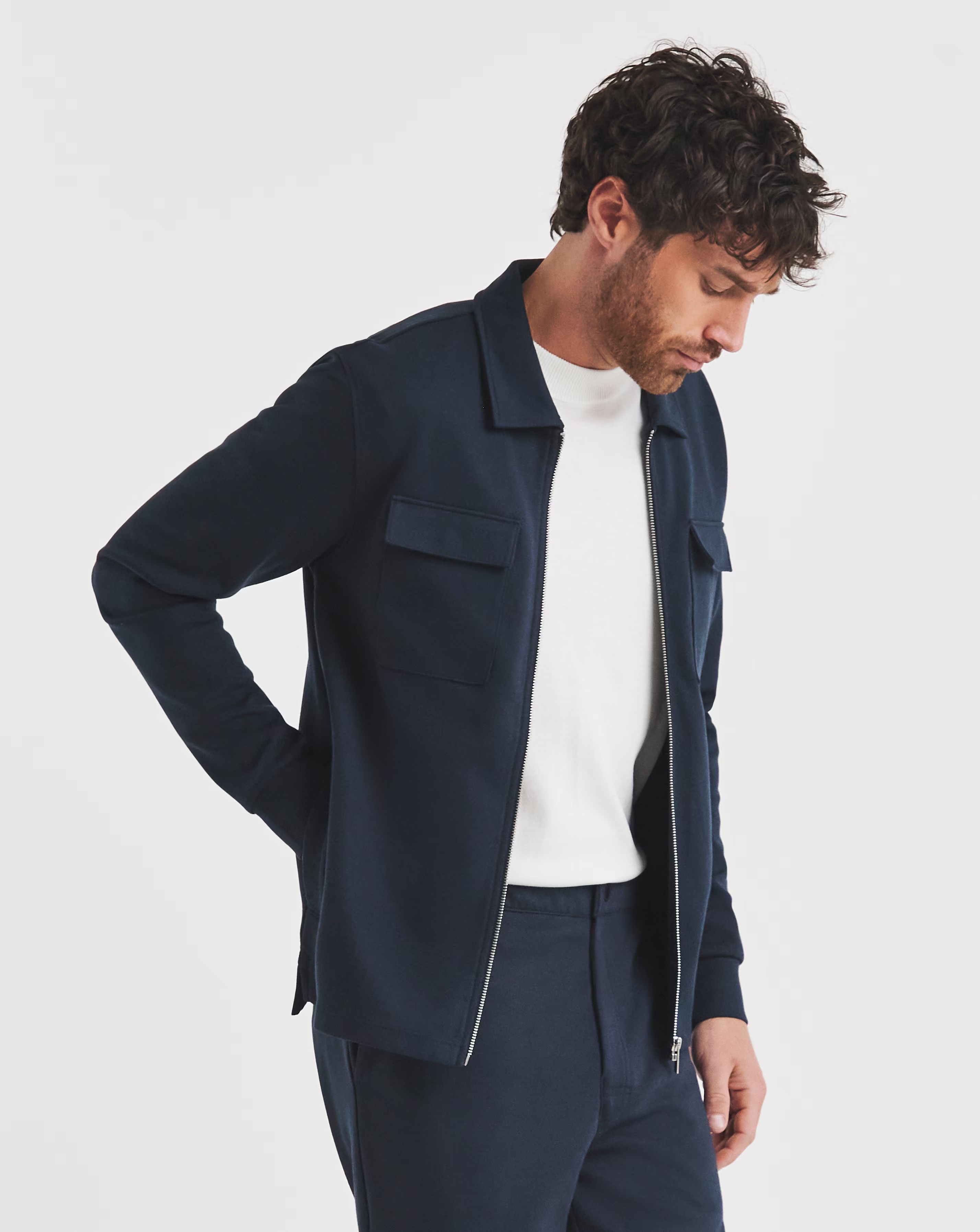 Folio Interlock Zip Shacket- Navy