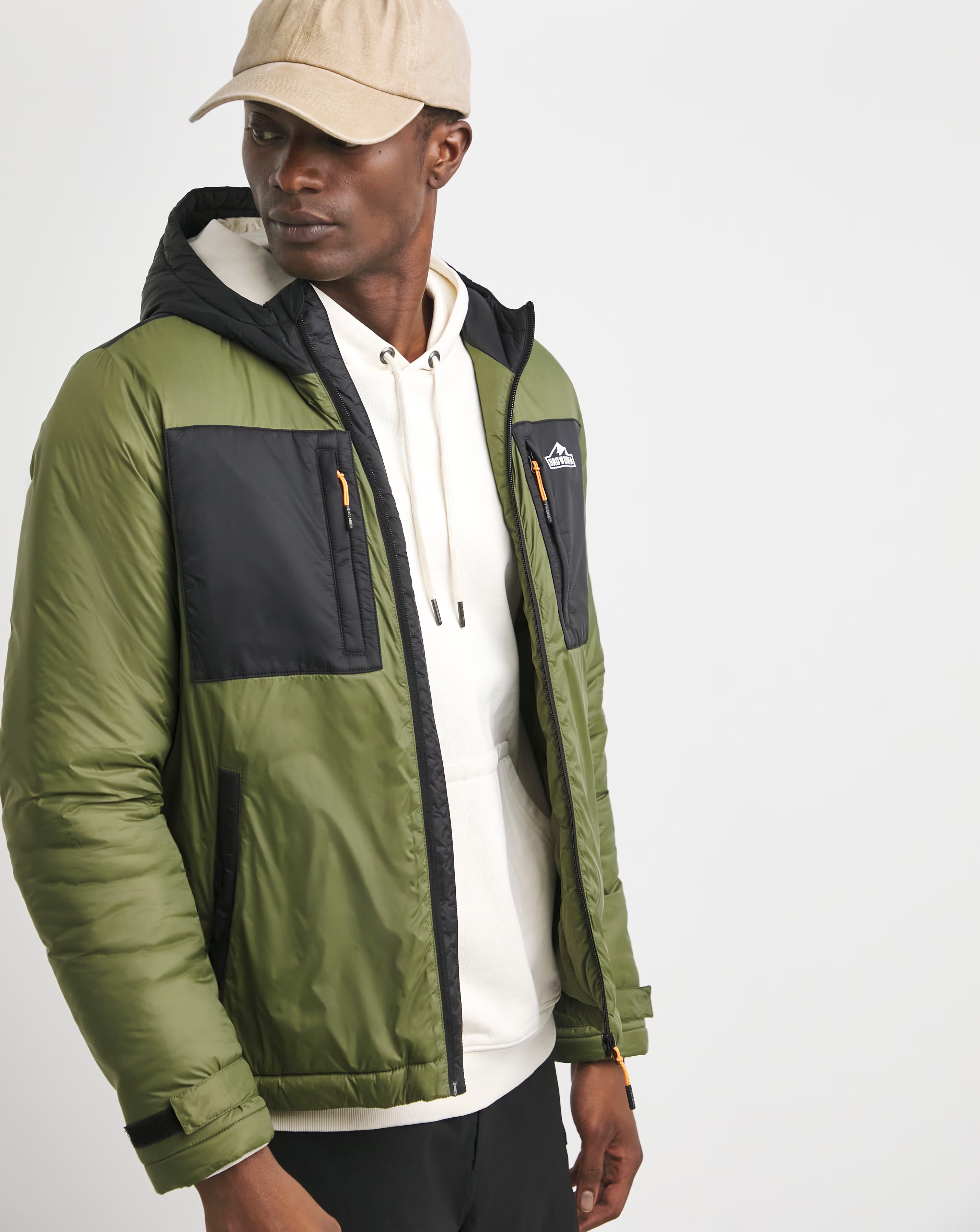 Snowdonia Khaki Wadded Colour Block Jacket 1 Snowdonia Khaki Wadded Colour Block Jacket