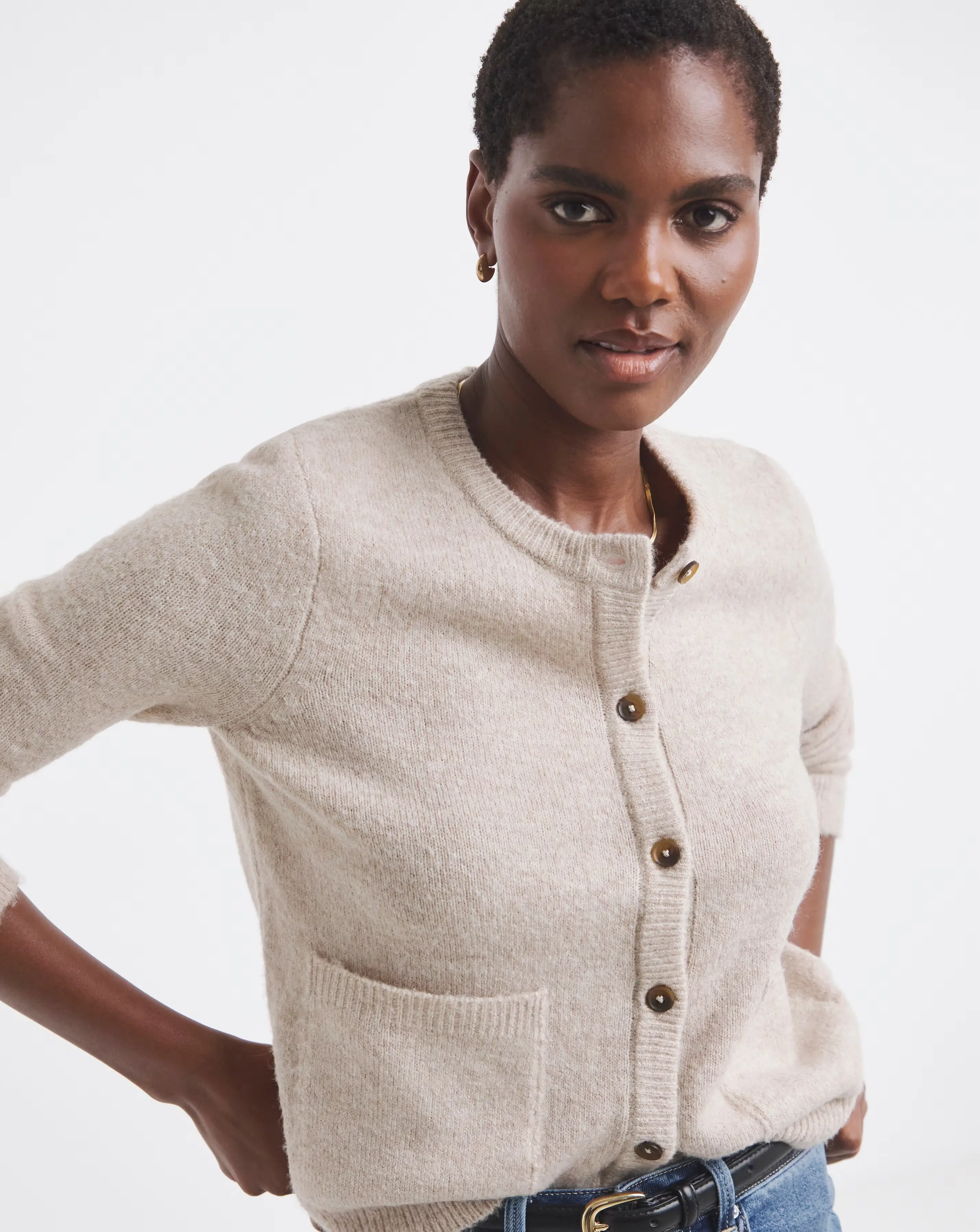 Oatmeal Crew Neck Cardigan 1 Oatmeal Crew Neck Cardigan
