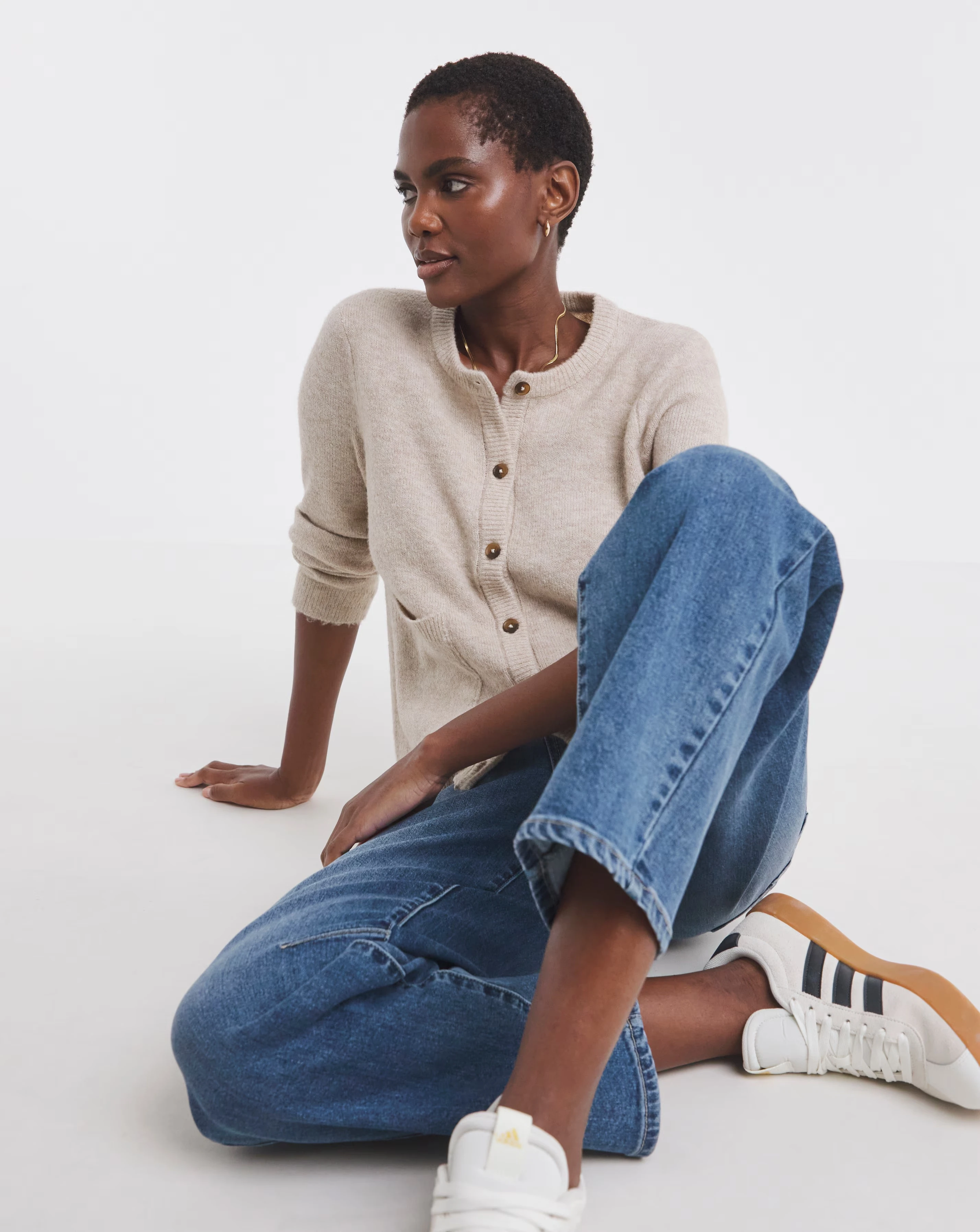 Oatmeal Crew Neck Cardigan 3 Oatmeal Crew Neck Cardigan