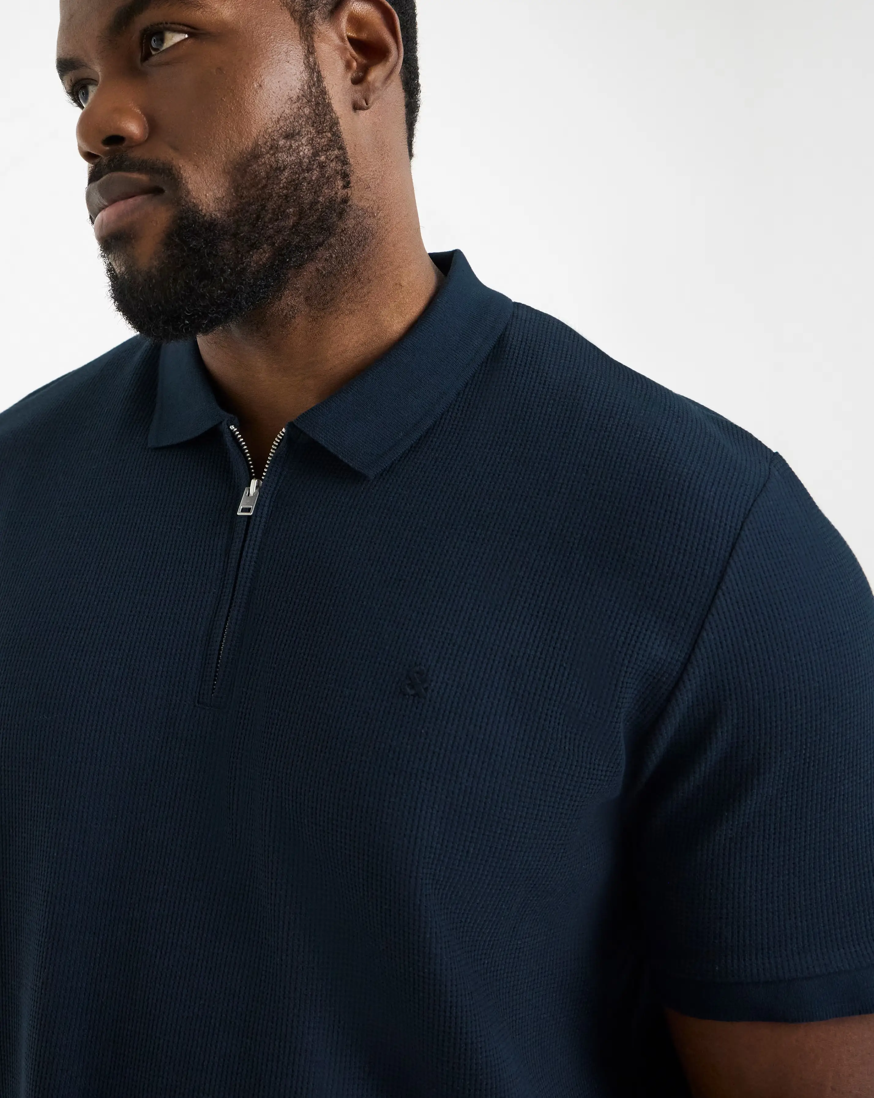 Jack & Jones Austin 1/4 Zip Waffle Polo - Navy 1 Jack & Jones Austin 1/4 Zip Waffle Polo - Navy