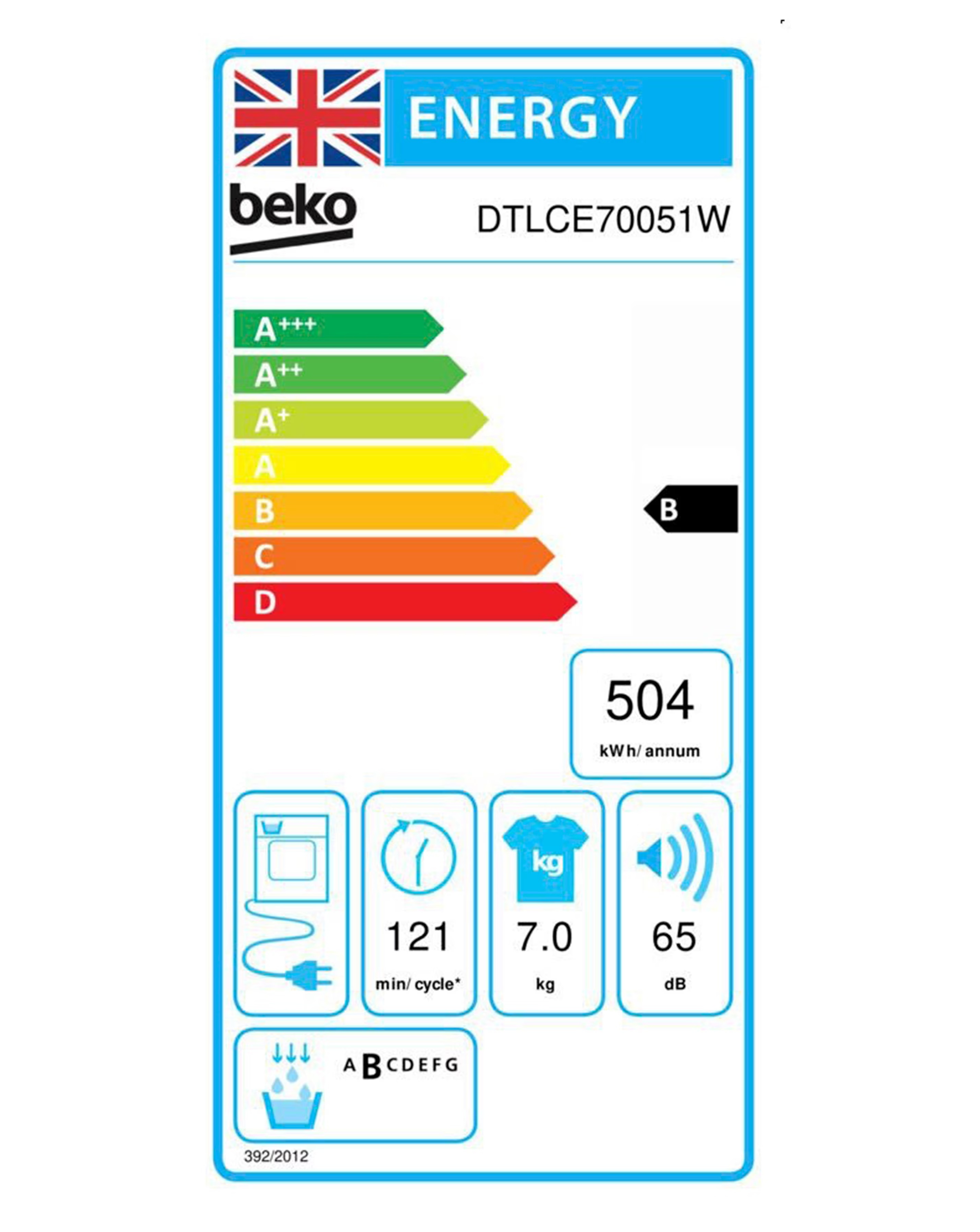 Beko DTLCE70051W 7kg Condenser Dryer White 5 Beko DTLCE70051W 7kg Condenser Dryer White