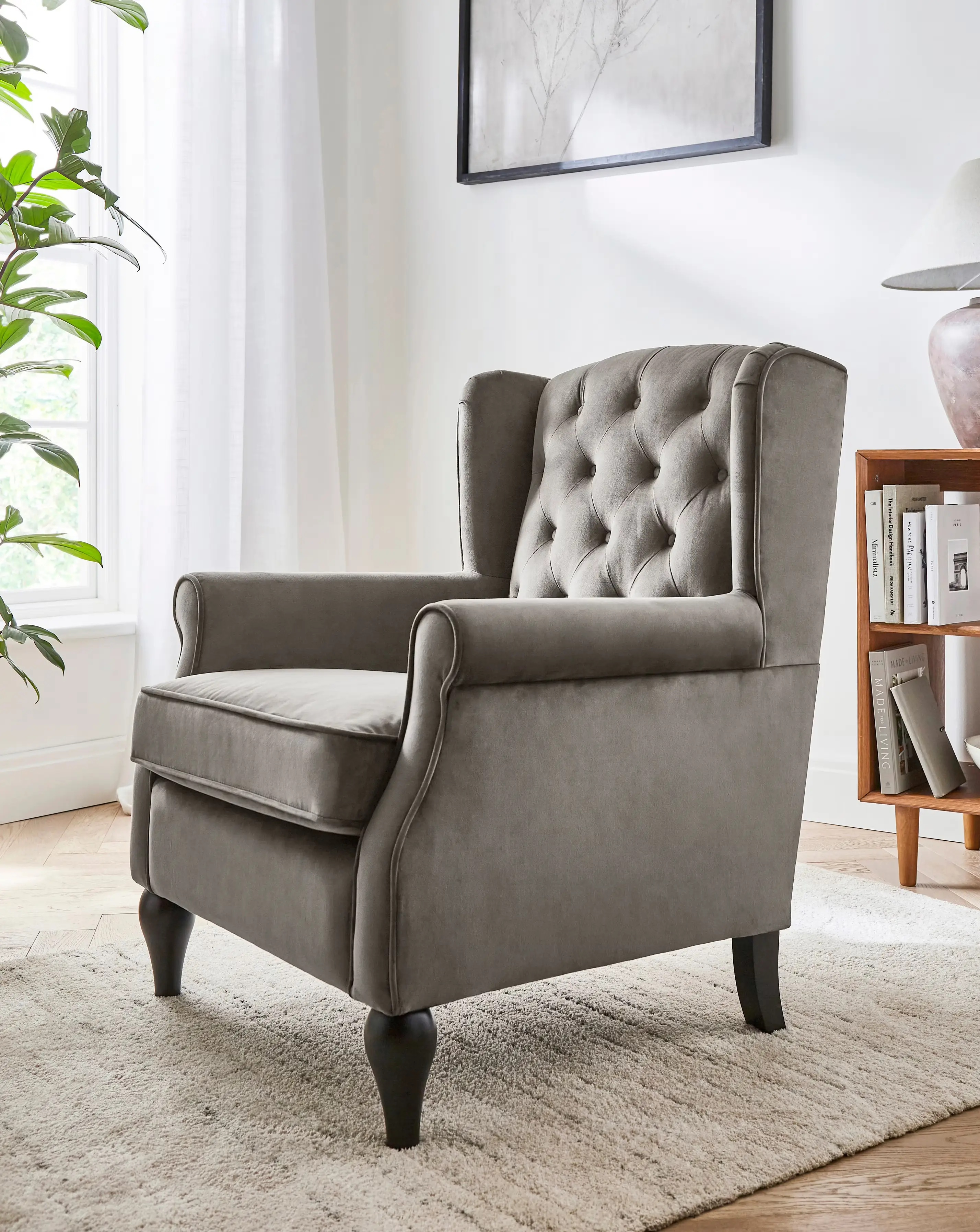 Bailey Velvet Button Back Wingback Armchair 1 Bailey Velvet Button Back Wingback Armchair