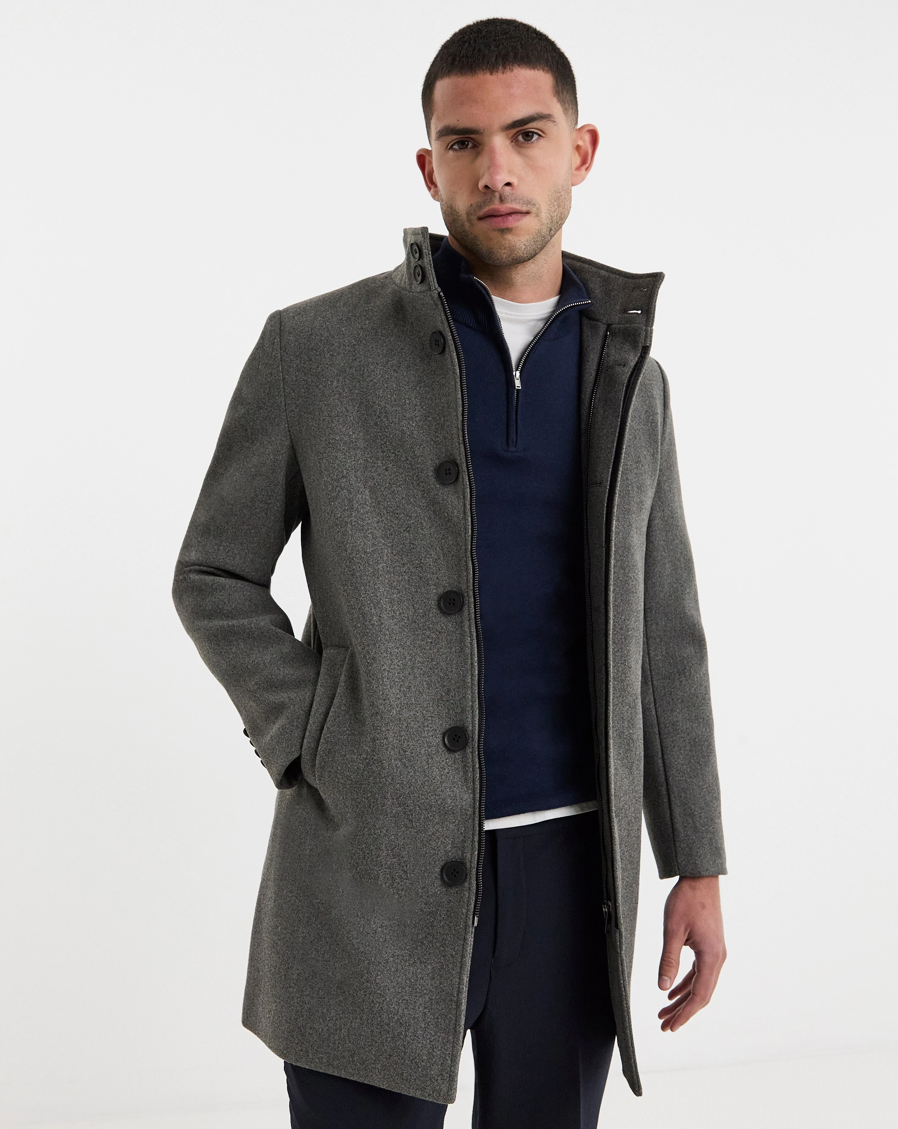 Grey Faux Wool Funnel Coat 1 Grey Faux Wool Funnel Coat