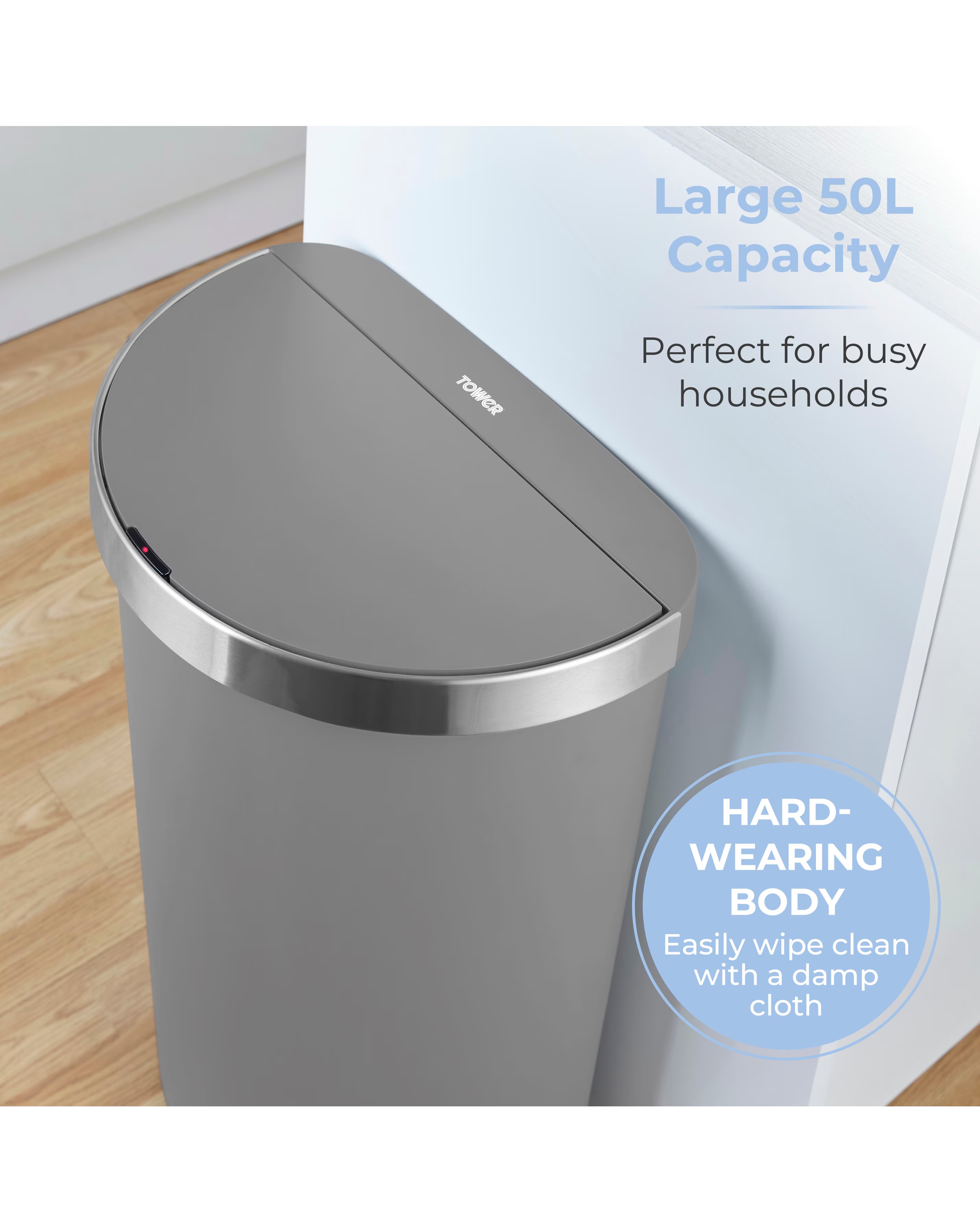 Tower Grey 50L Curved Sensor Bin 4 Tower Grey 50L Curved Sensor Bin