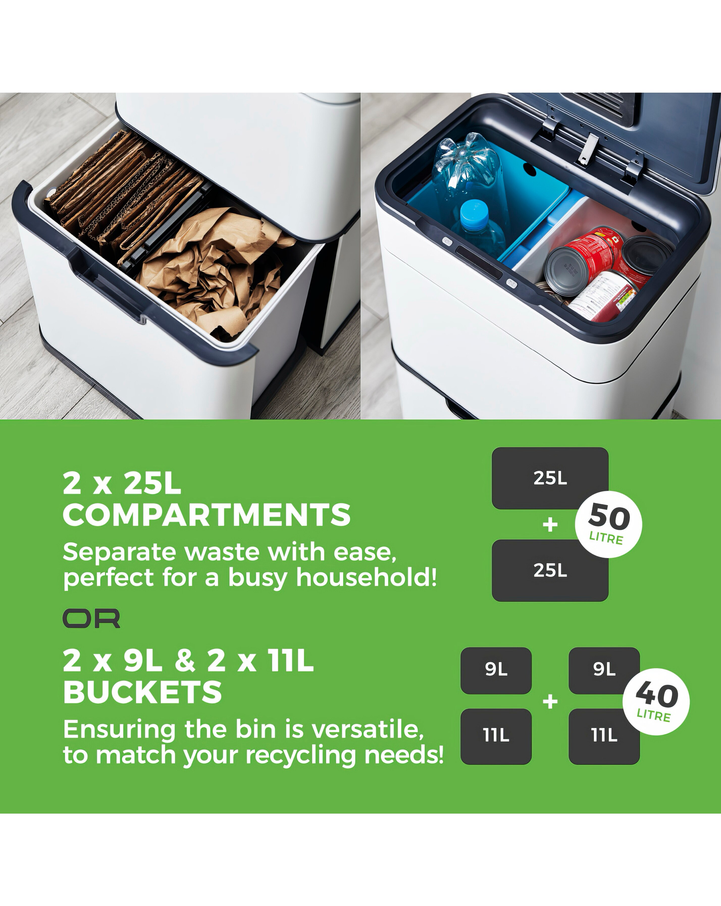 Tower 50L Ozone Recycling Sensor Bin White 3 Tower 50L Ozone Recycling Sensor Bin White