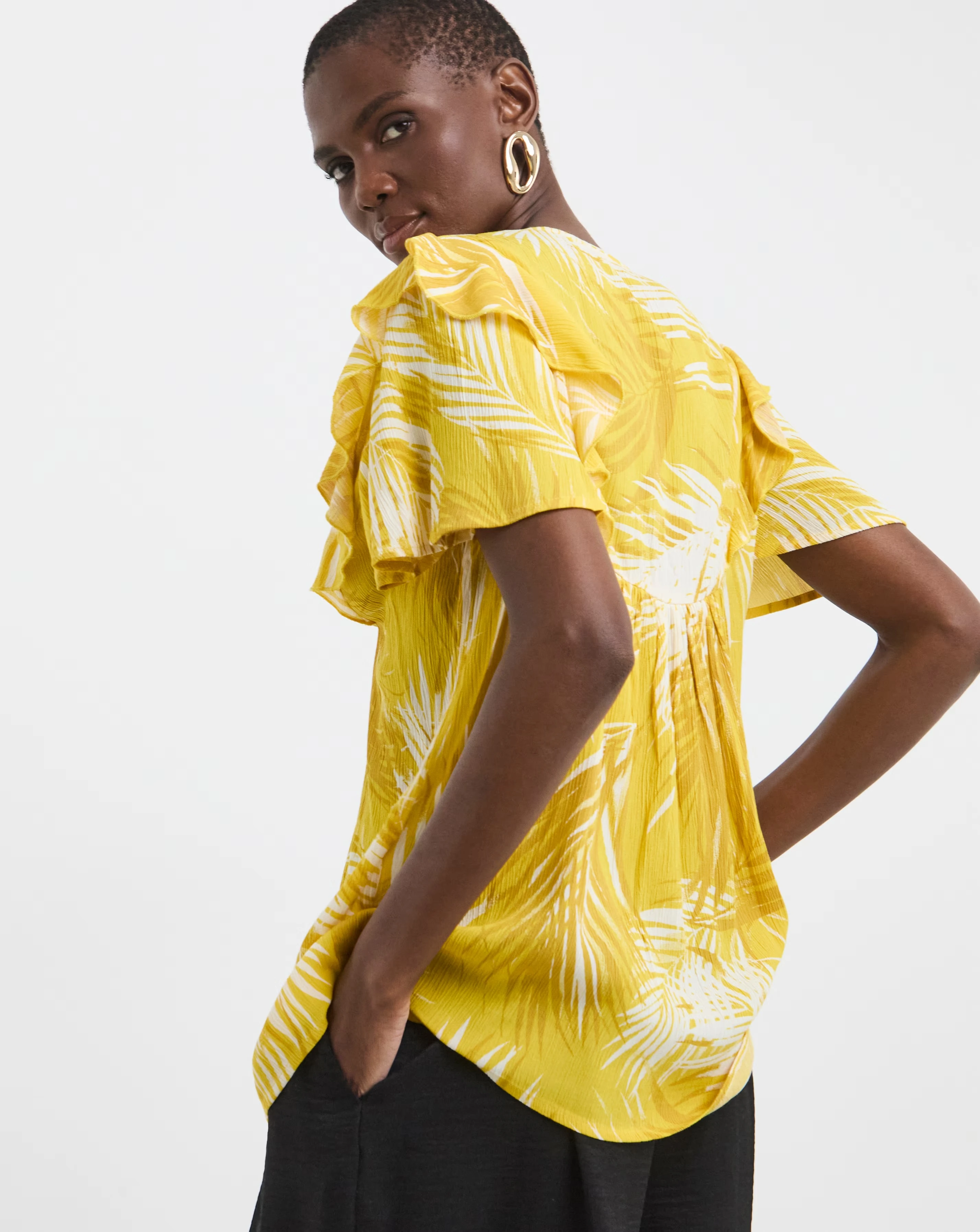 Textured Crinkle Frill Detail Angel Sleeve Top 2 Textured Crinkle Frill Detail Angel Sleeve Top