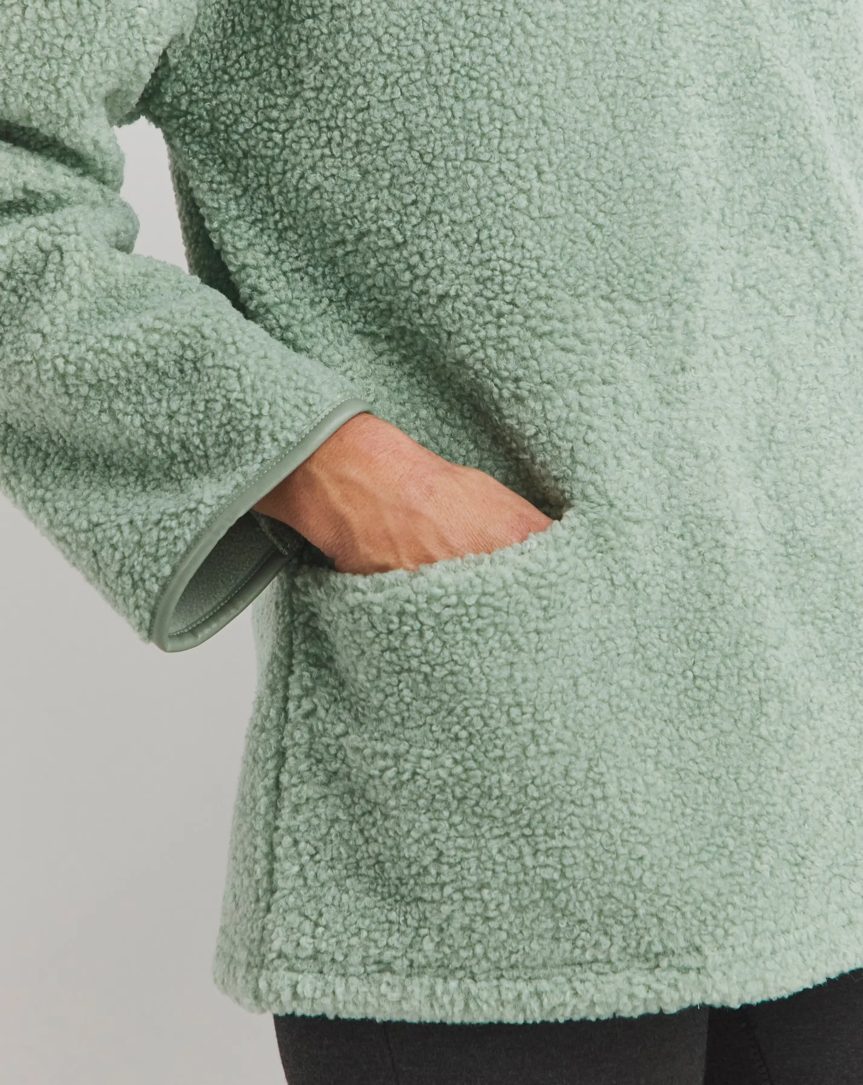 Sage Green Borg Longline Quarter Zip Jacket 2 Sage Green Borg Longline Quarter Zip Jacket