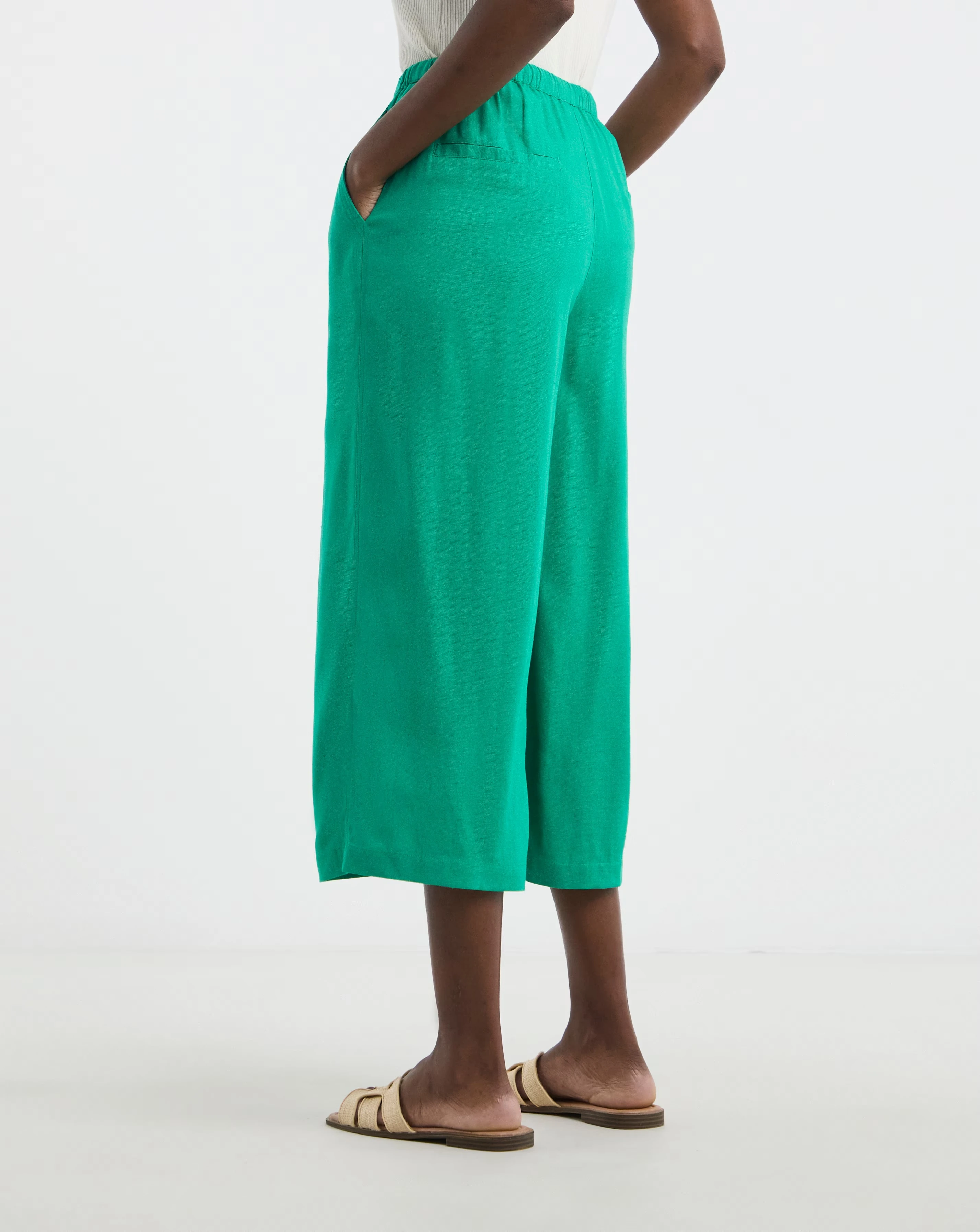 Linen Mix Cropped Wide Leg Culottes 4 Linen Mix Cropped Wide Leg Culottes