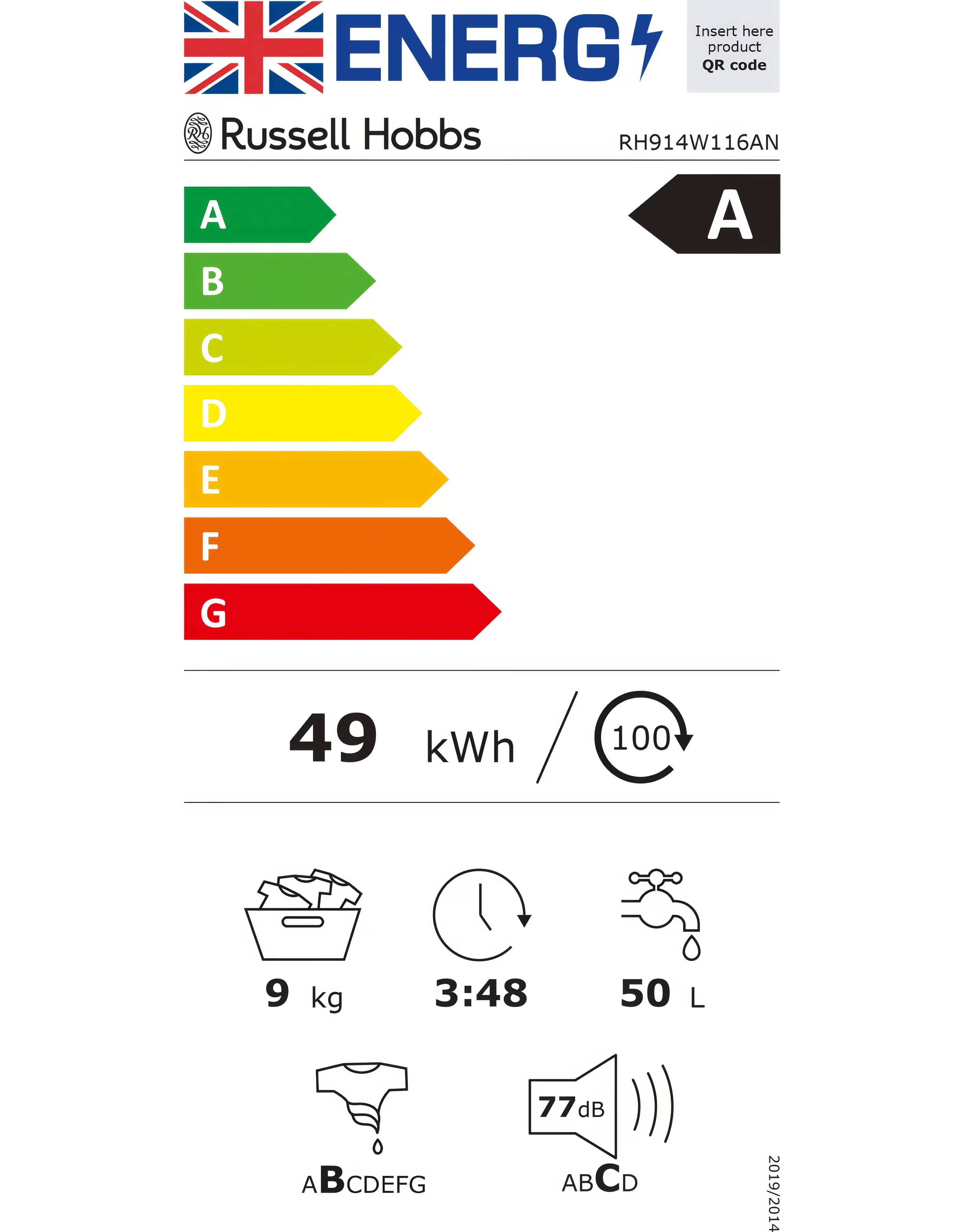Russell Hobbs 9KG/1400RPM Washing Machine - Anthracite 10 Russell Hobbs 9KG/1400RPM Washing Machine - Anthracite