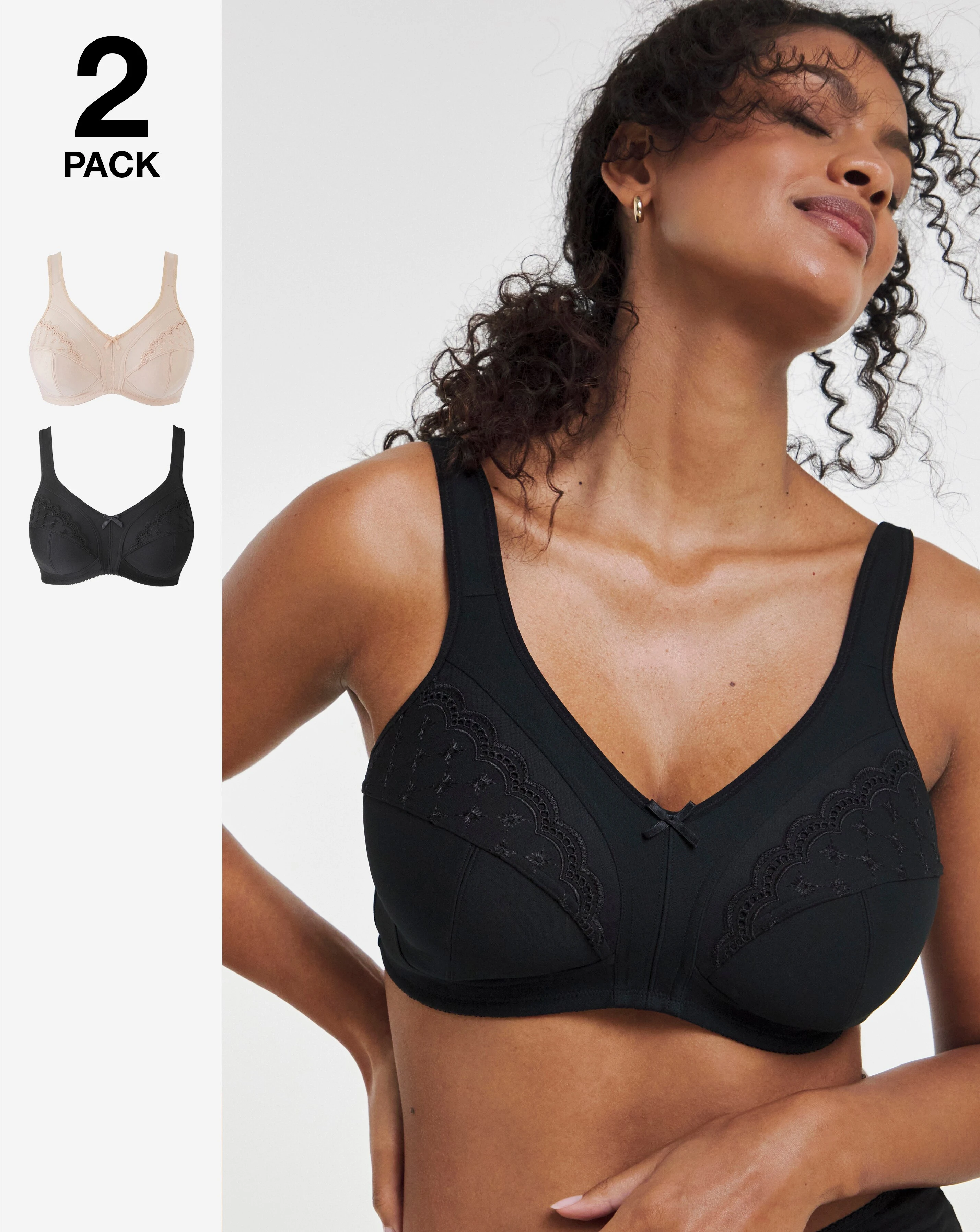 Pretty Secrets (2 Pack) Sally Non Wired Minimiser Bras (C-L) Black/Almond 1 Pretty Secrets (2 Pack) Sally Non Wired Minimiser Bras (C-L) Black/Almond